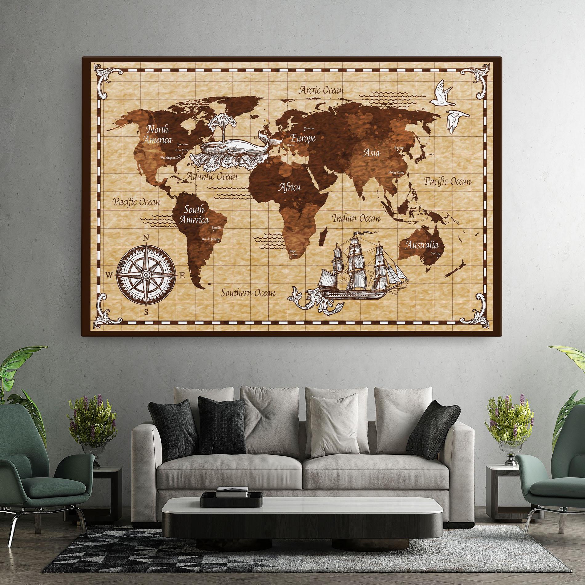Leinwandbild Brown Old Map mockup 7
