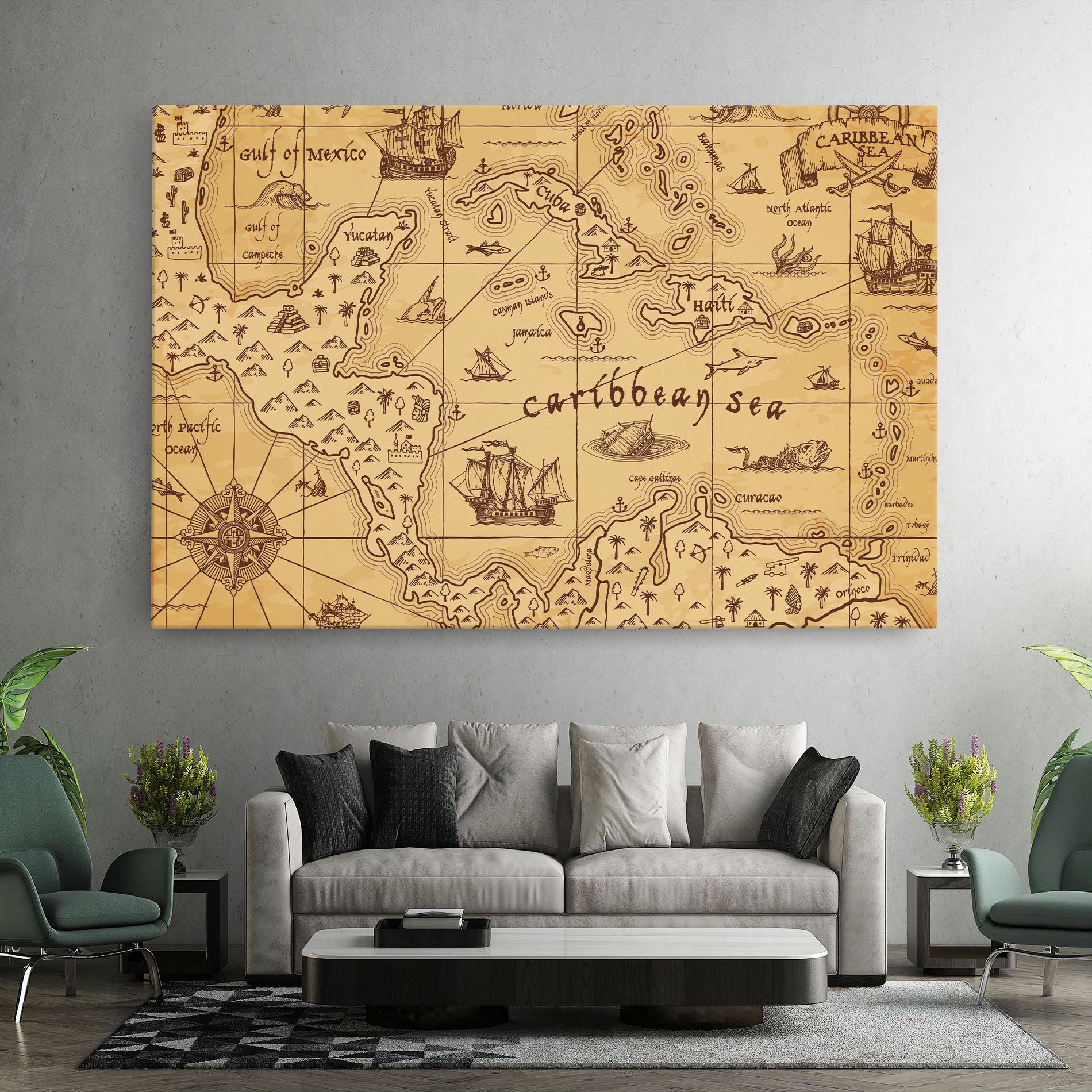 Leinwandbild Caribbean Sea Map mockup 7