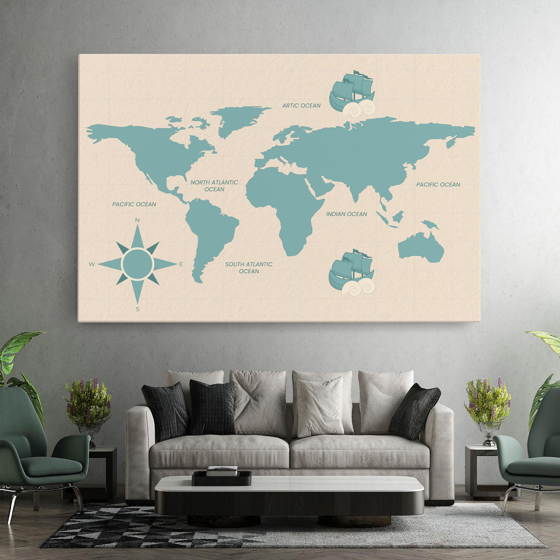 Leinwandbild Cream Blue Map mockup 7