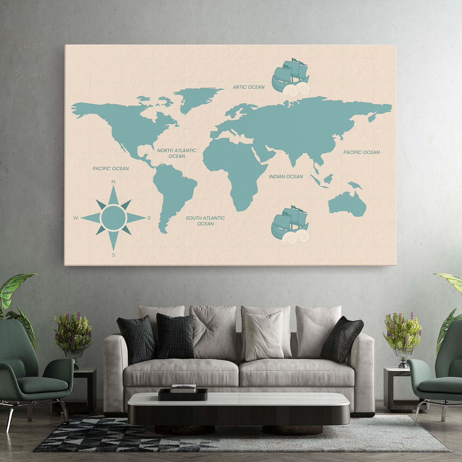 Cream Blue Map mockup 7
