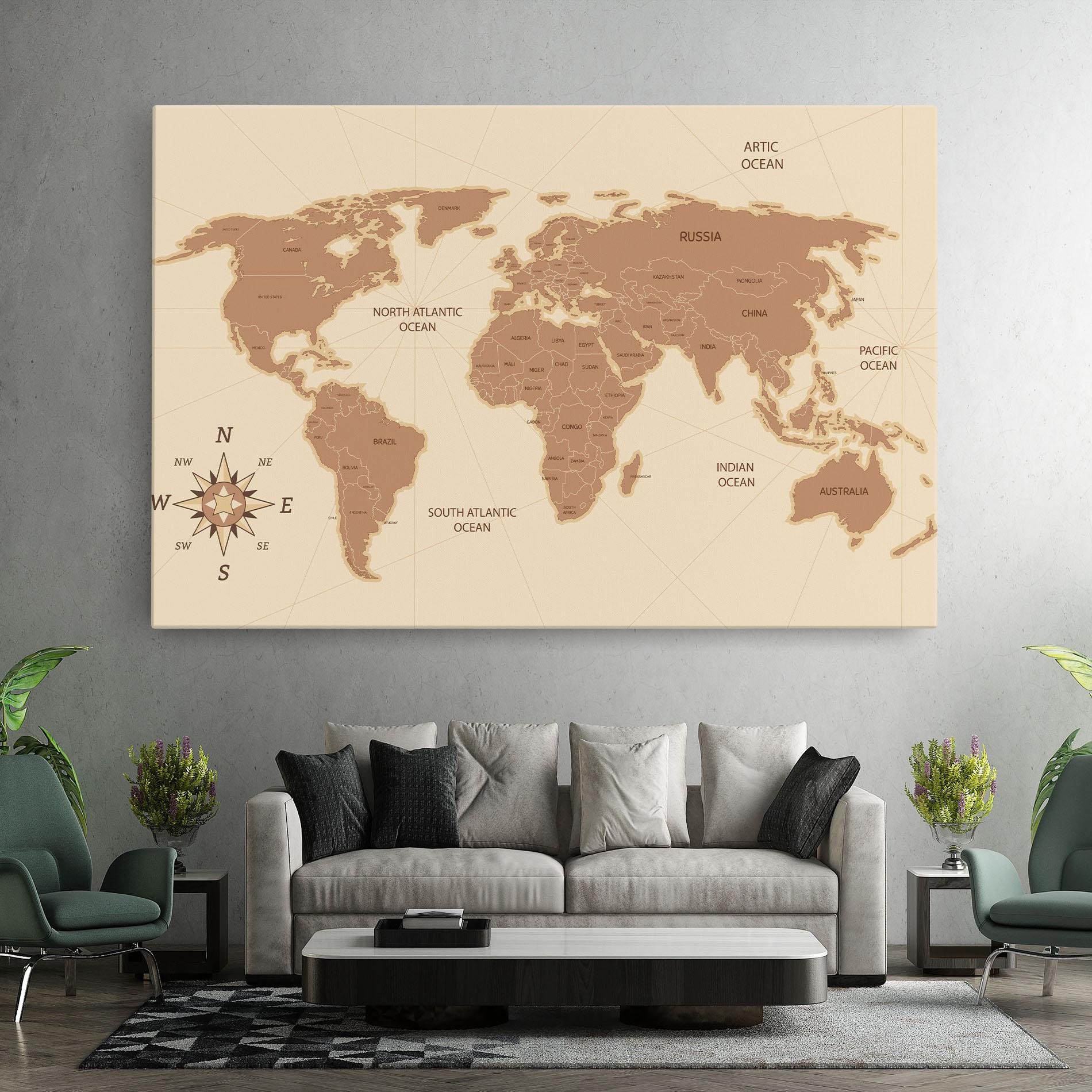 Leinwandbild Cream Map Vintage mockup 7