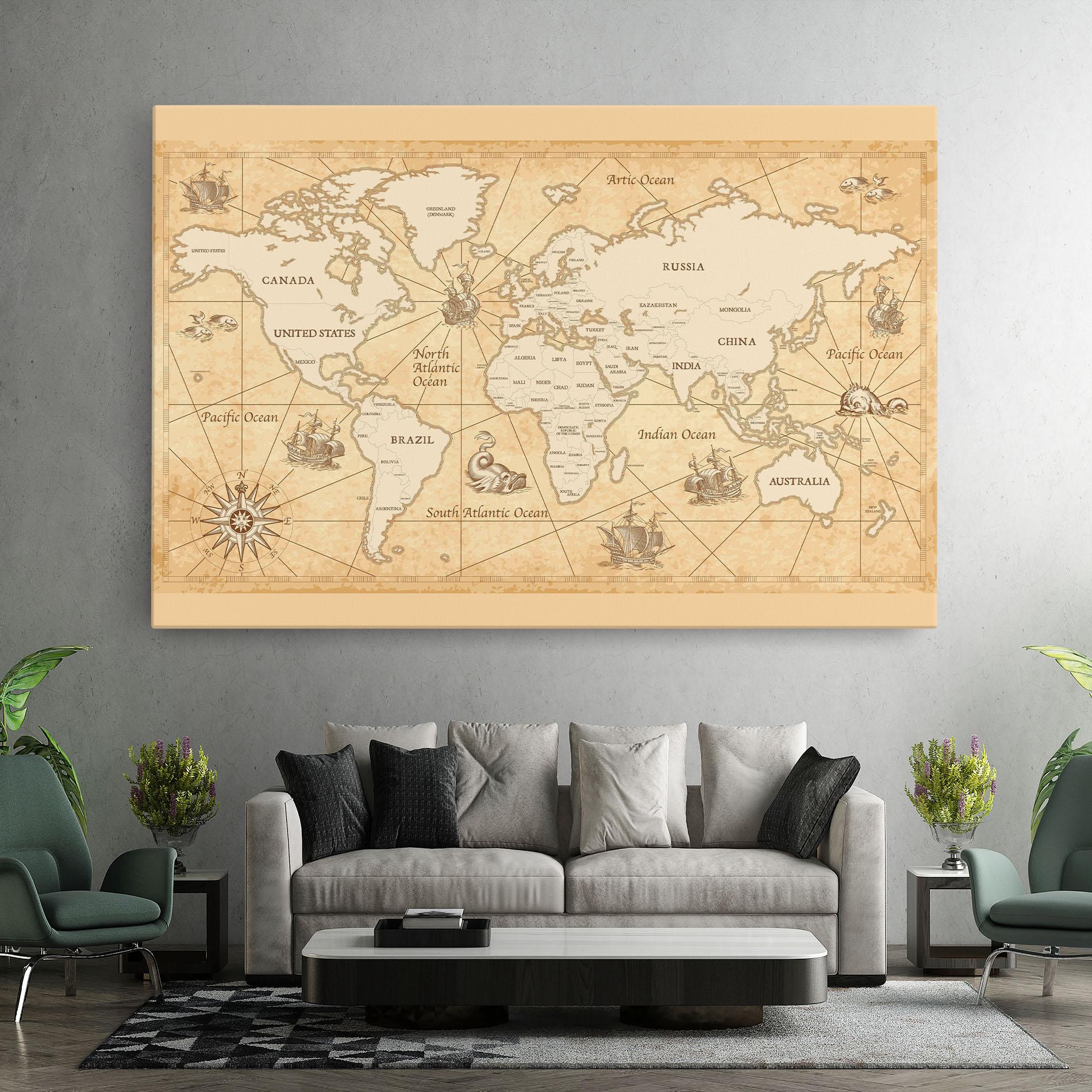 Leinwandbild Cream Old Map mockup 7