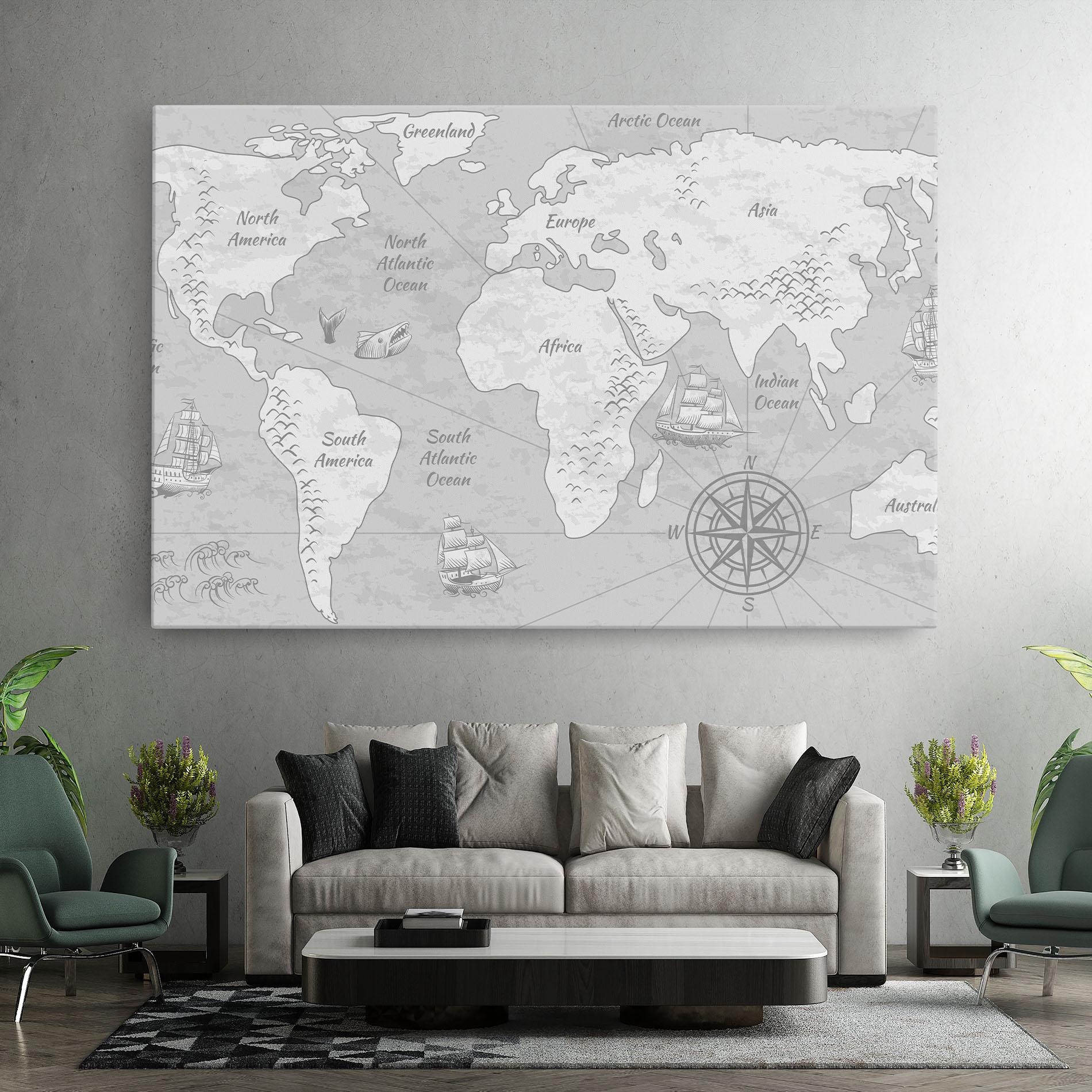 Leinwandbild Grey Old Map mockup 7