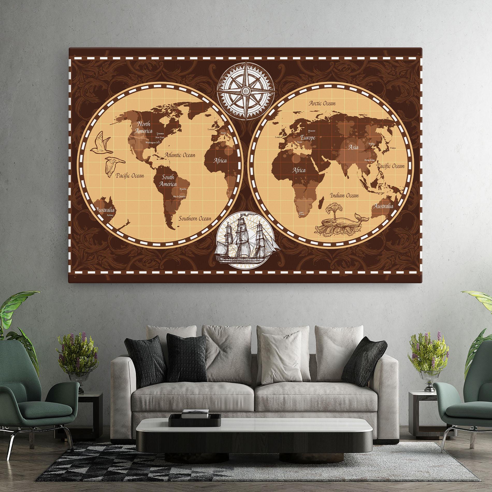 Leinwandbild Old Brown Map mockup 7