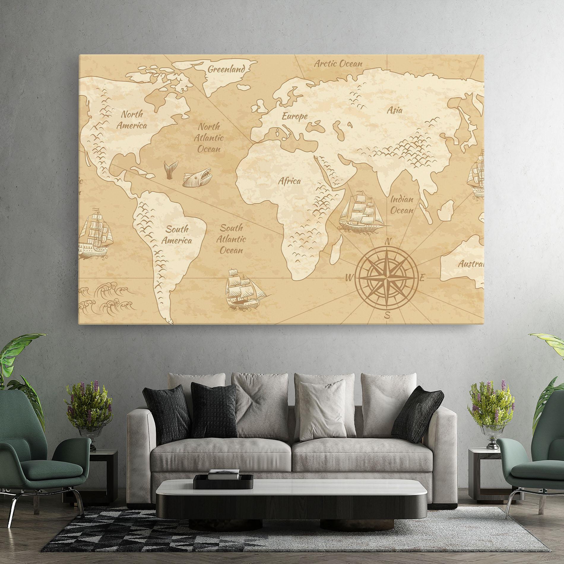 Leinwandbild Old Continents Map mockup 7