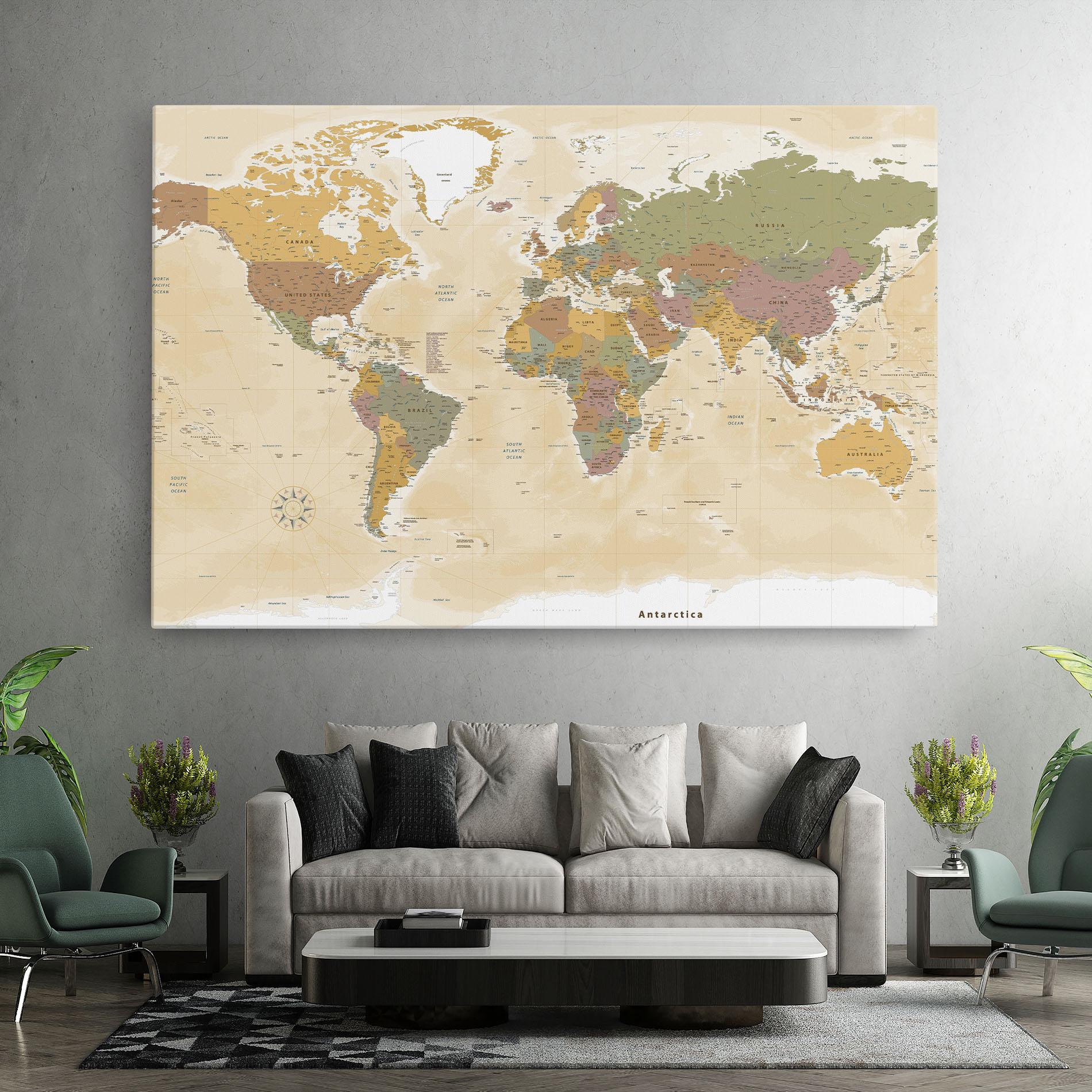 Leinwandbild World Map Vintage mockup 7