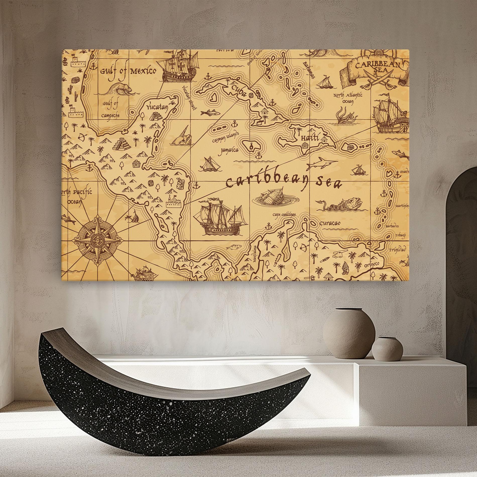 Leinwandbild Caribbean Sea Map mockup 8