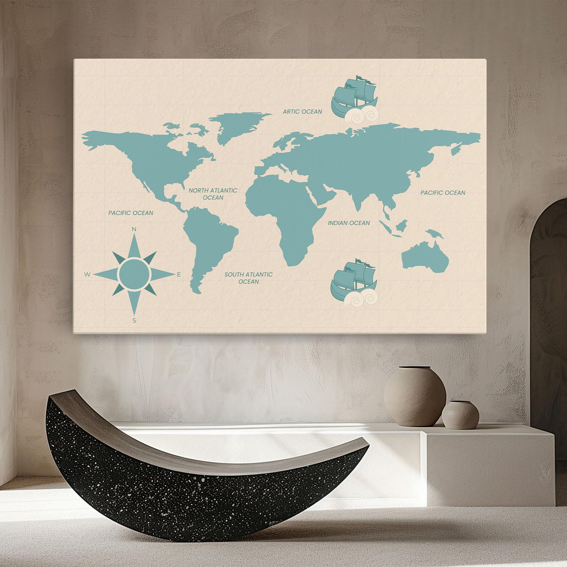 Leinwandbild Cream Blue Map mockup 8