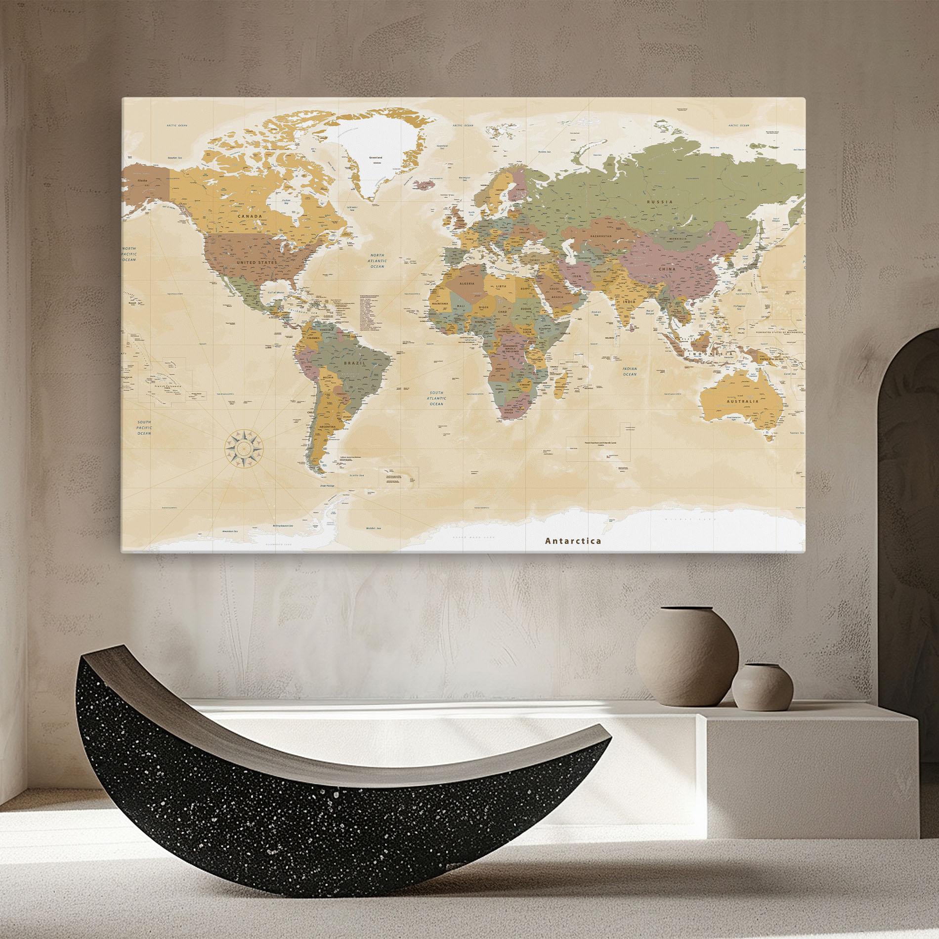 Leinwandbild World Map Vintage mockup 8