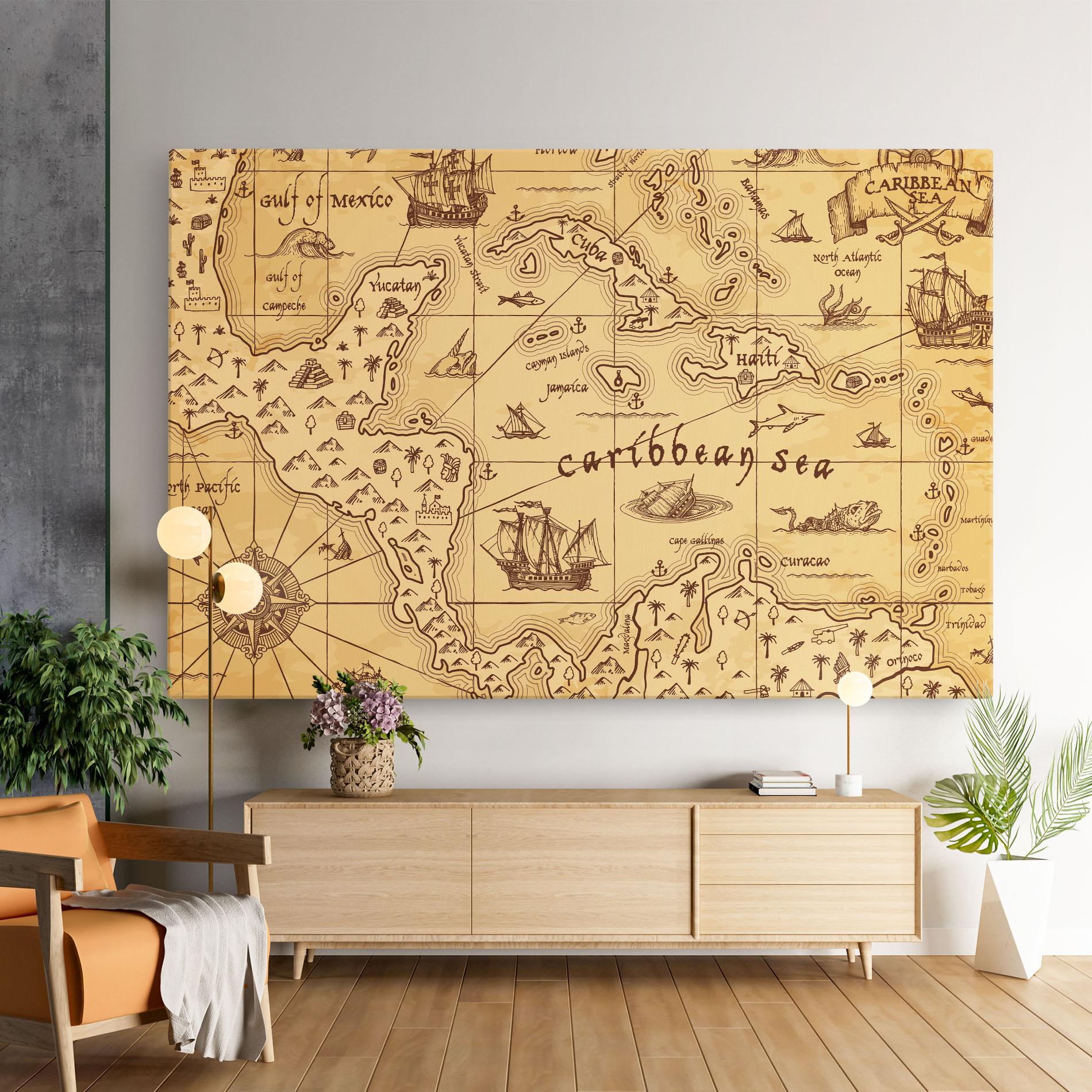 Leinwandbild Caribbean Sea Map mockup 9