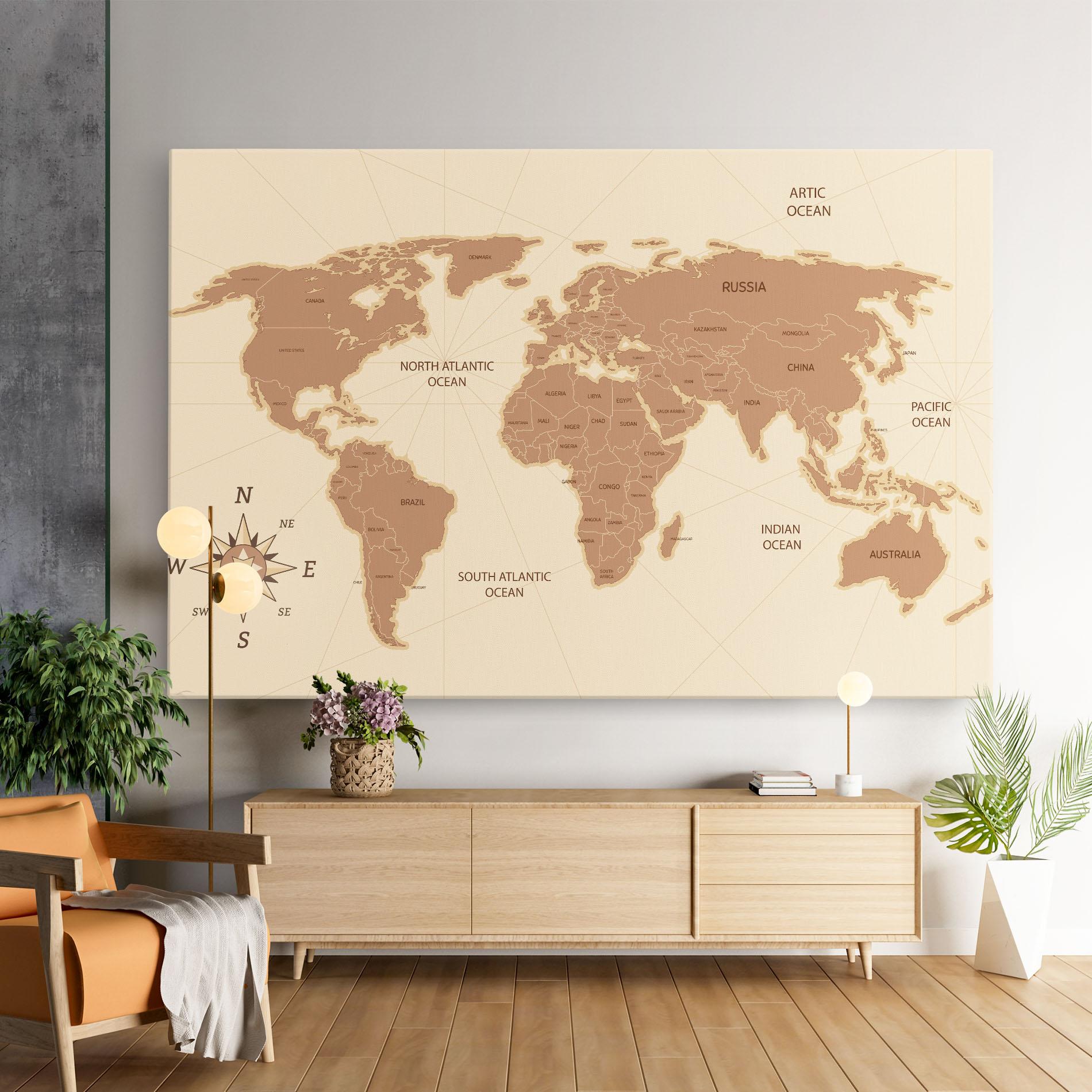 Leinwandbild Cream Map Vintage mockup 9
