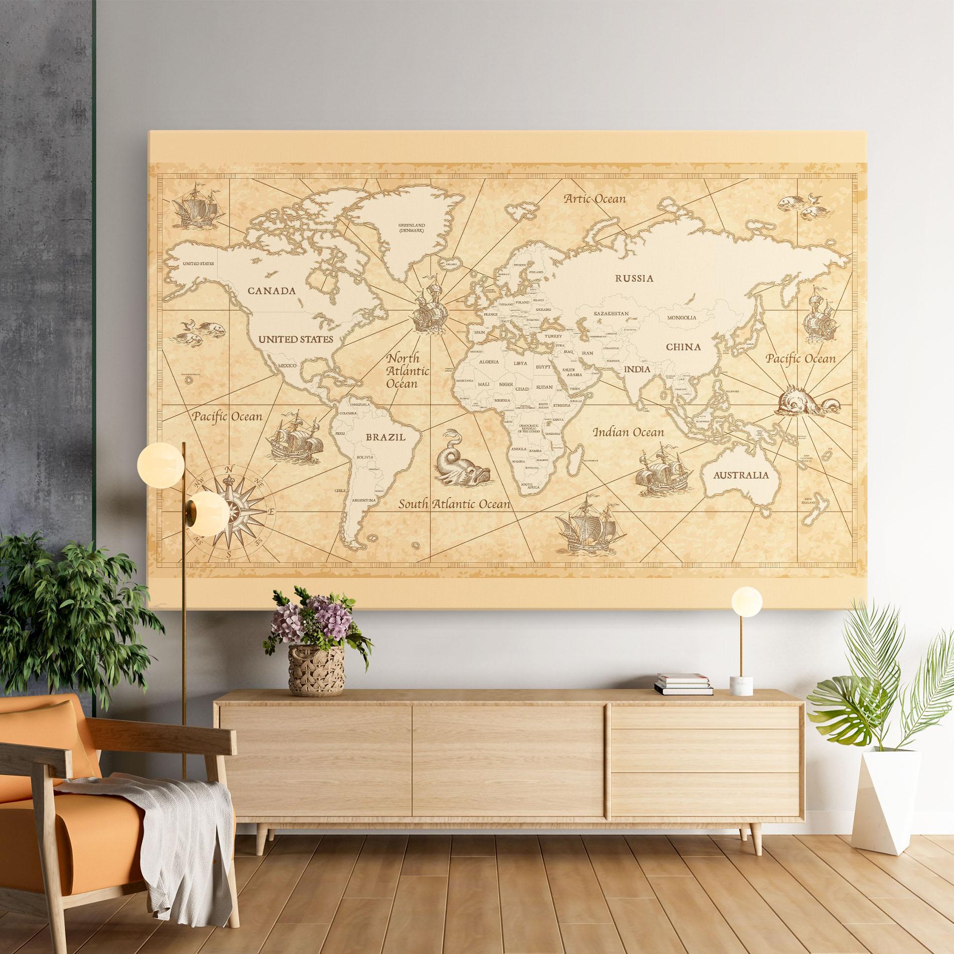Leinwandbild Cream Old Map mockup 9