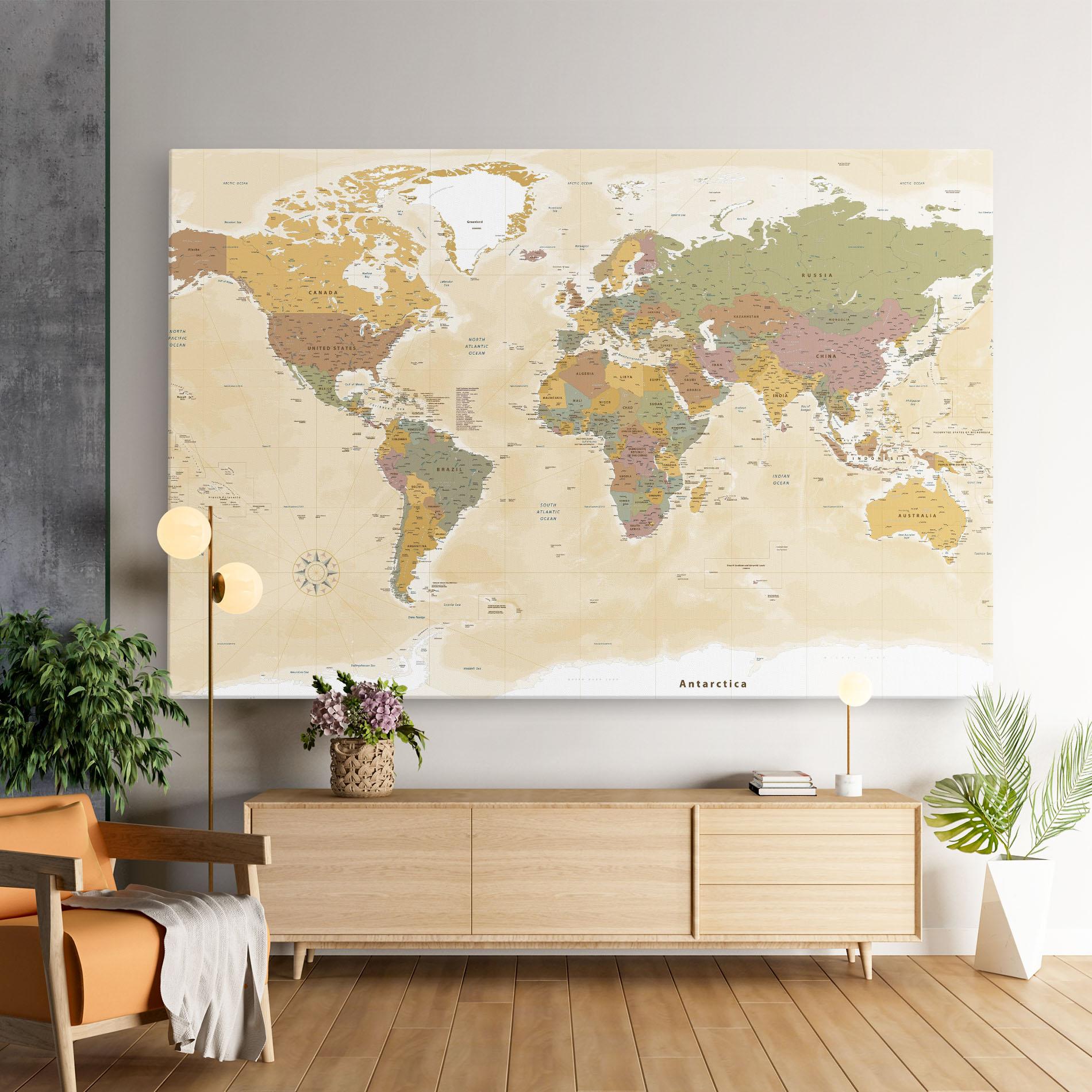 Leinwandbild World Map Vintage mockup 9