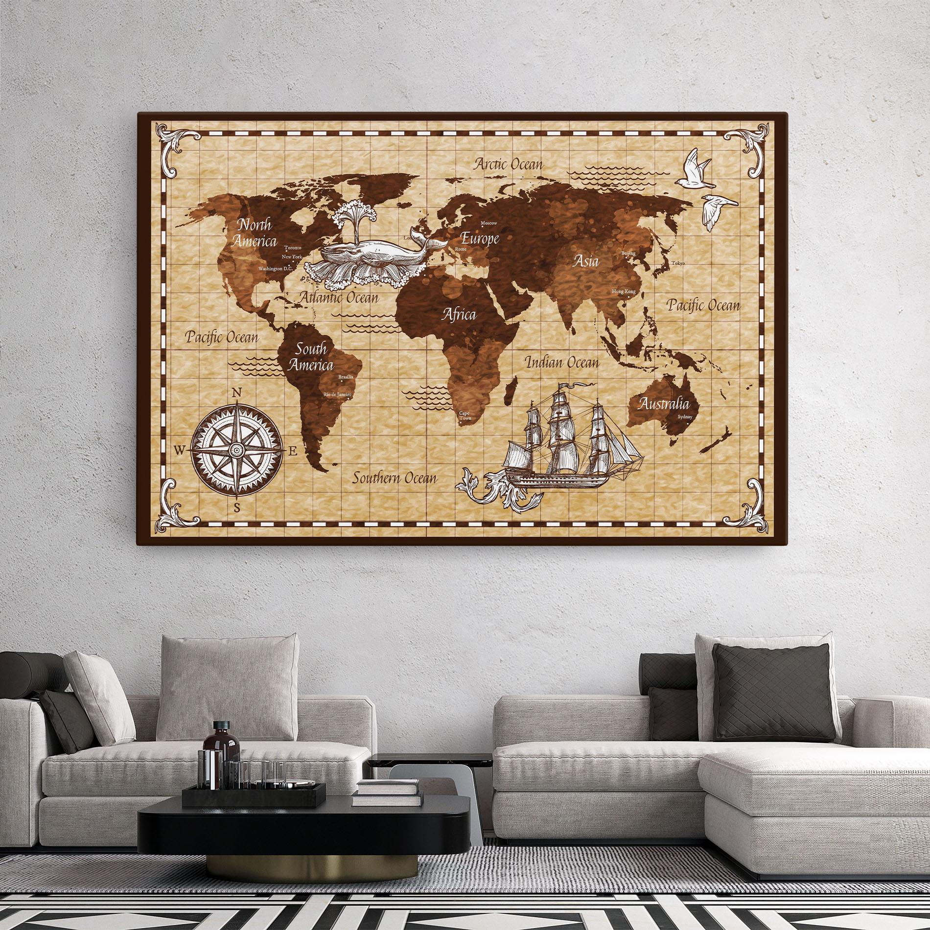 Leinwandbild Brown Old Map mockup 2