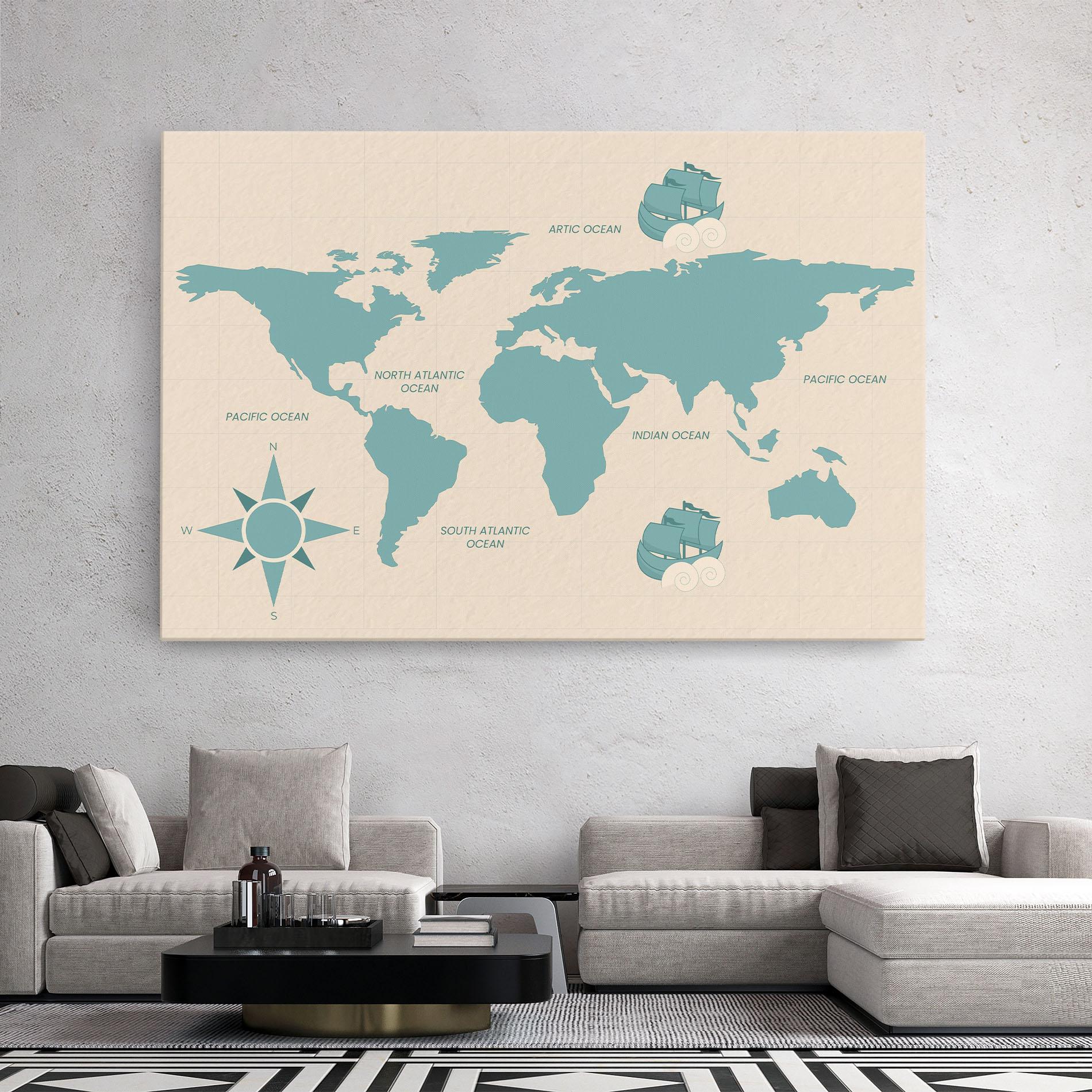 Leinwandbild Cream Blue Map mockup 2