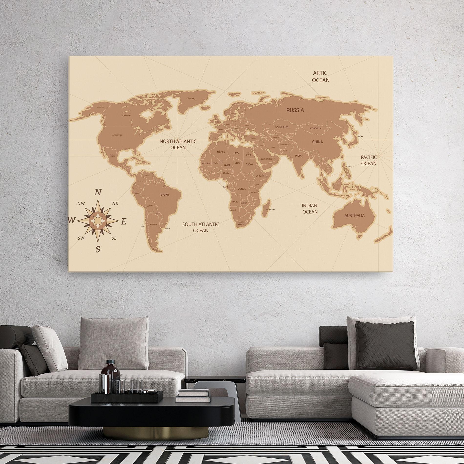 Leinwandbild Cream Map Vintage mockup 2