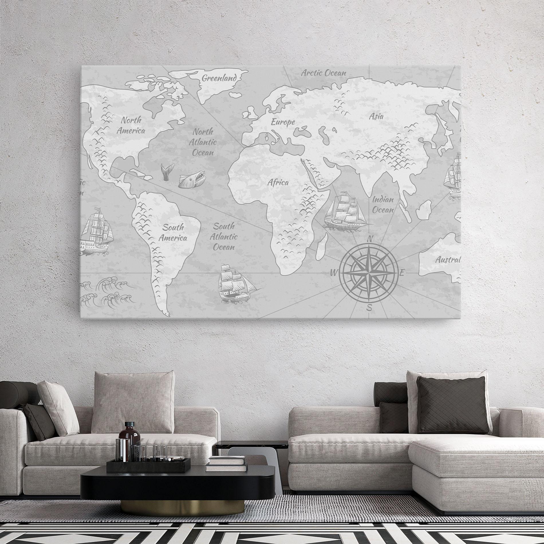 Leinwandbild Grey Old Map mockup 2
