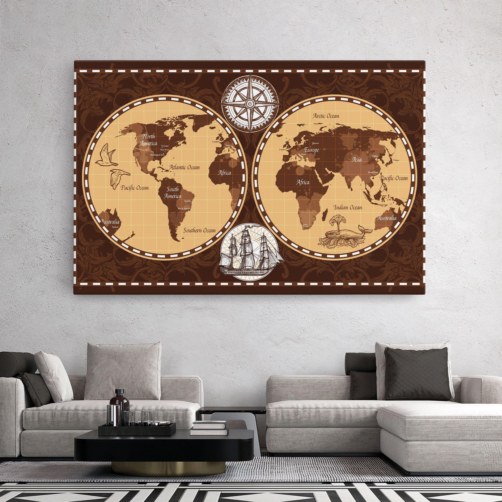 Leinwandbild Old Brown Map mockup 2