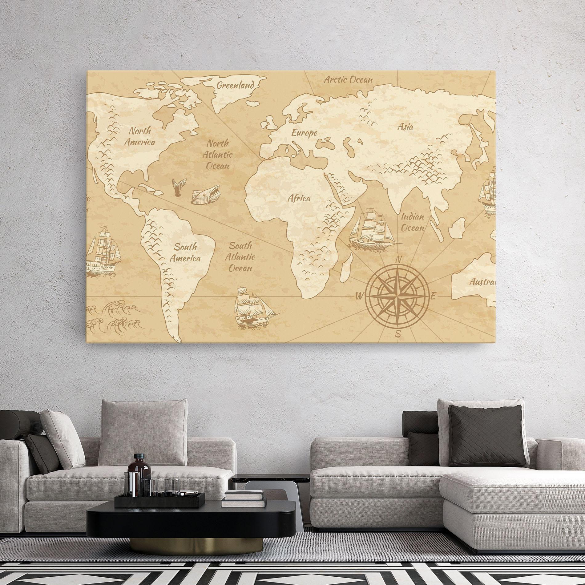 Leinwandbild Old Continents Map mockup 2