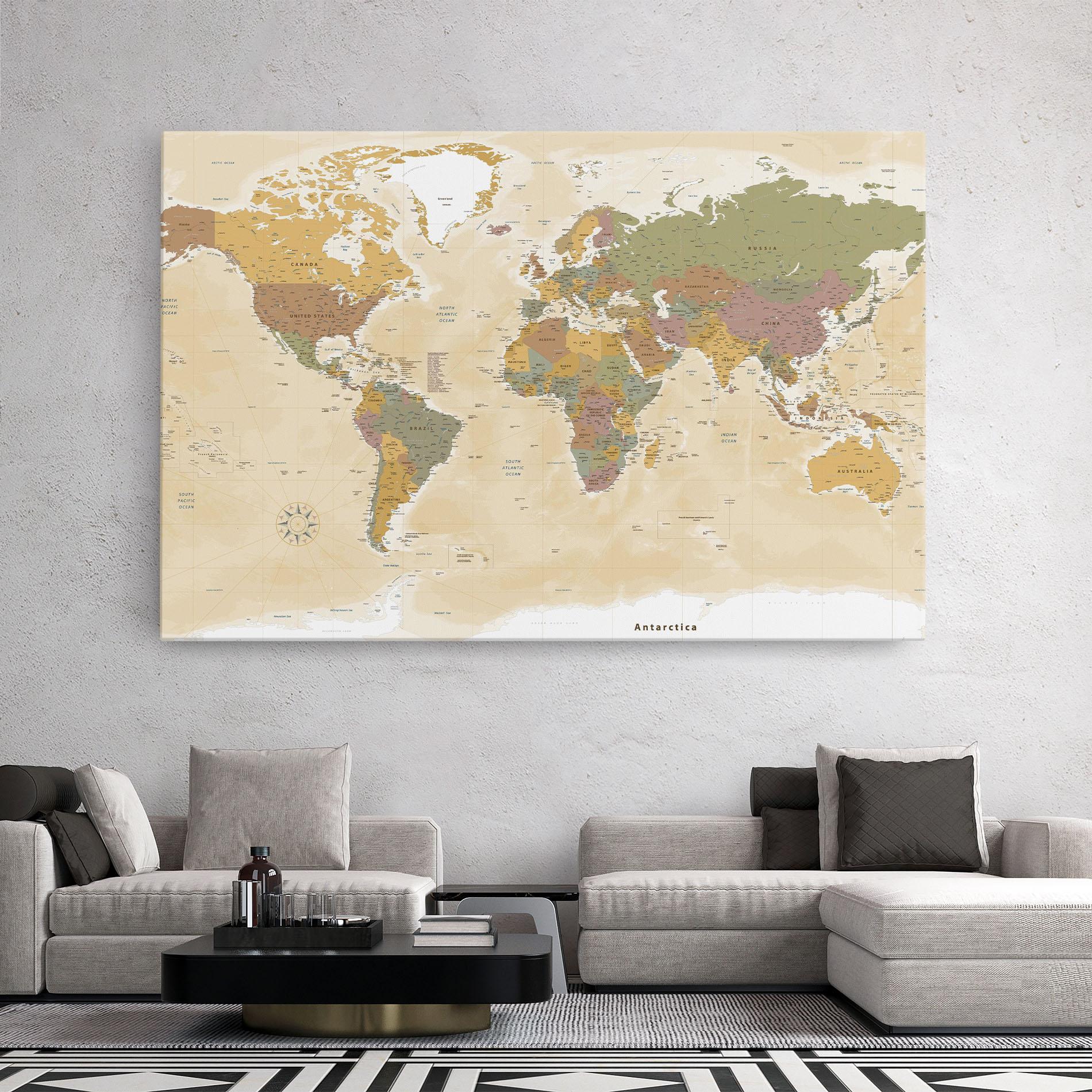 Leinwandbild World Map Vintage mockup 2