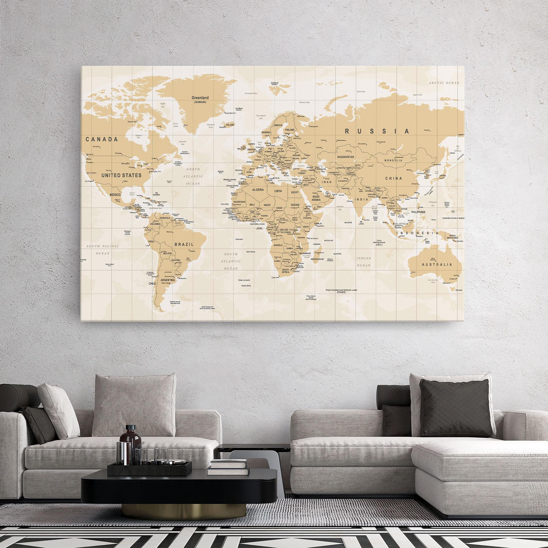 Leinwandbild World Old Map mockup 2