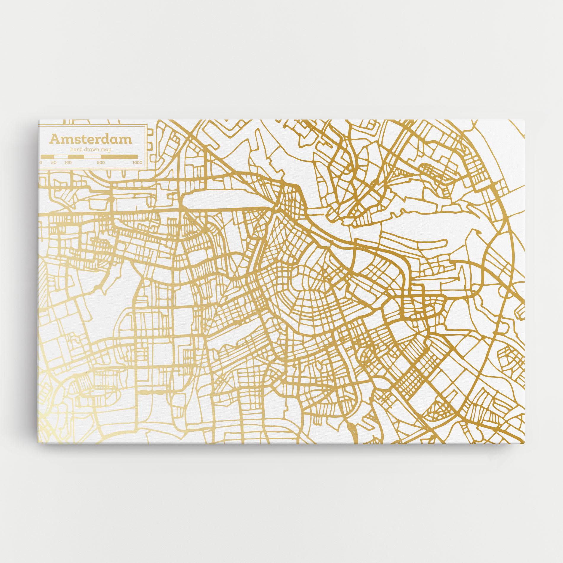 Leinwandbild Amsterdam Gold Map mockup 0