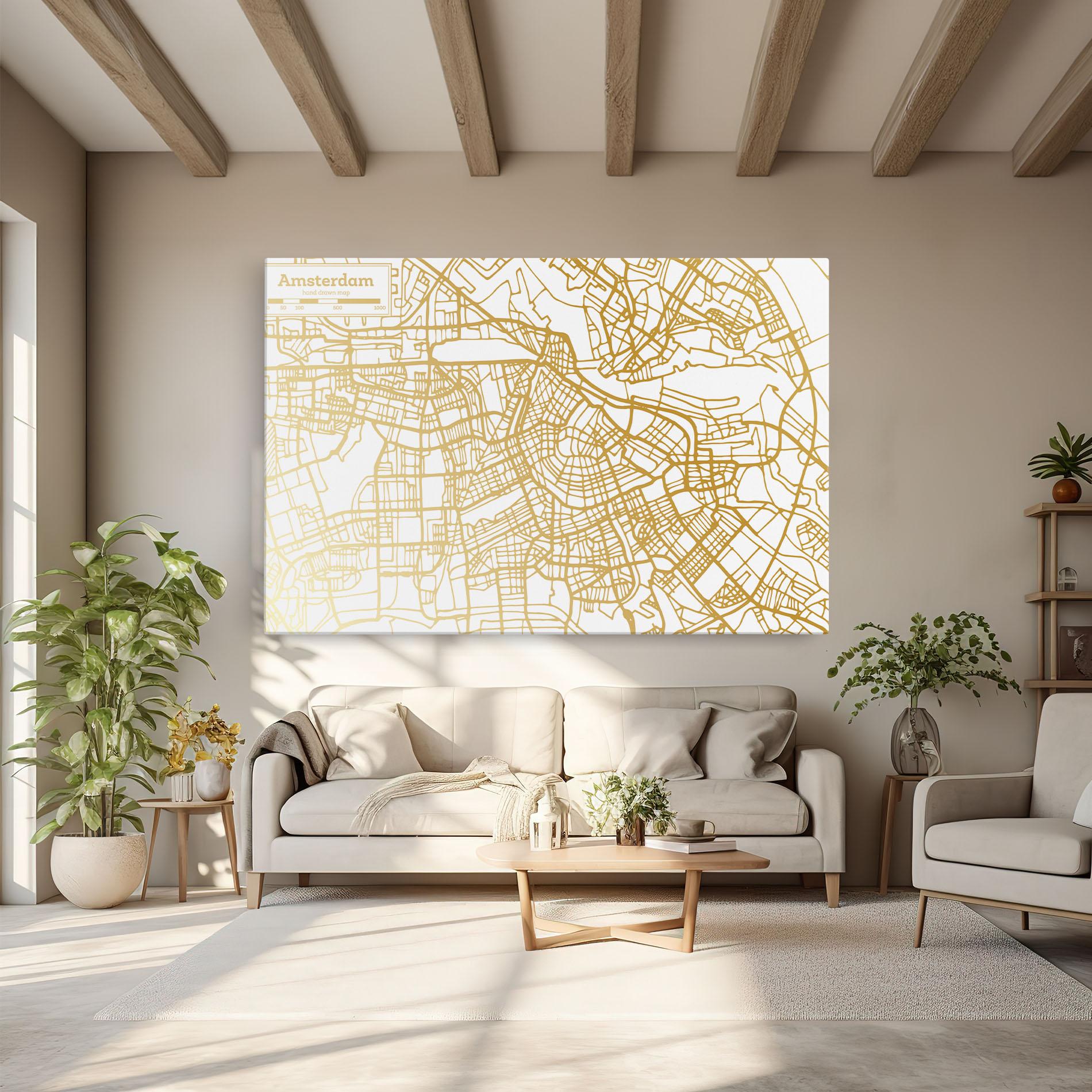 Leinwandbild Amsterdam Gold Map mockup 6