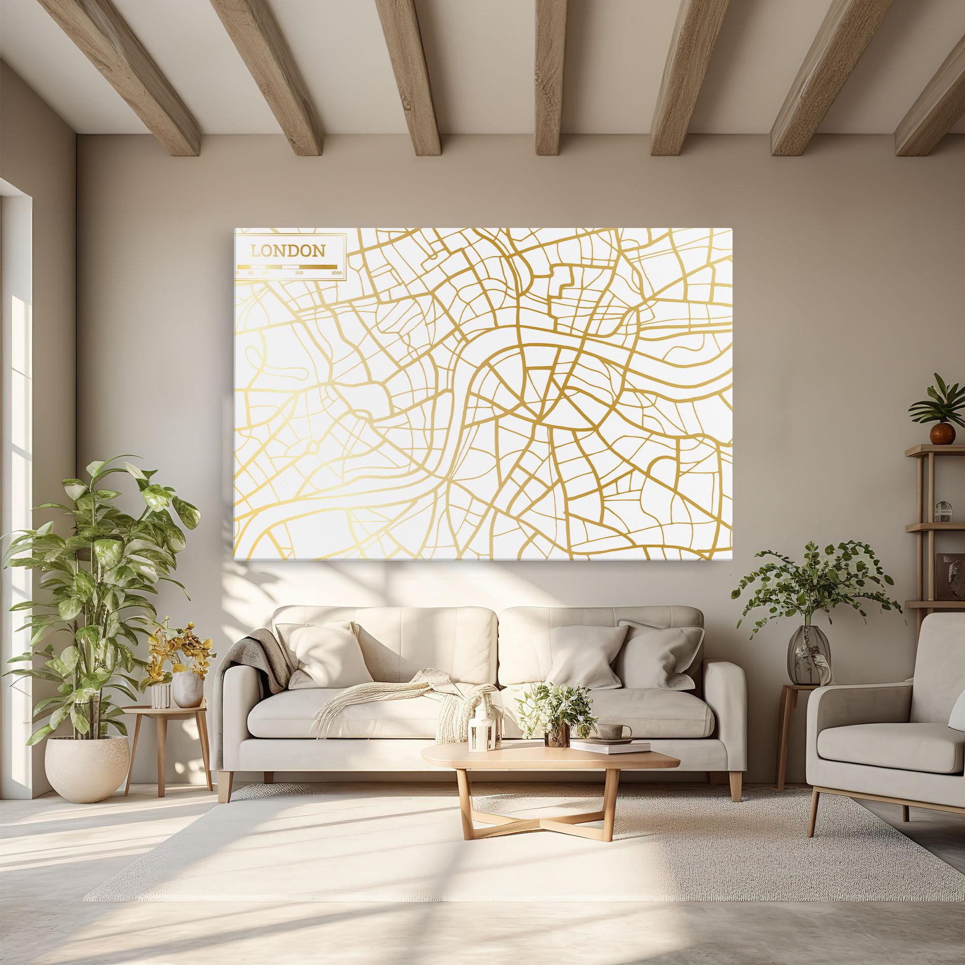 Leinwandbild London Gold Map mockup 6