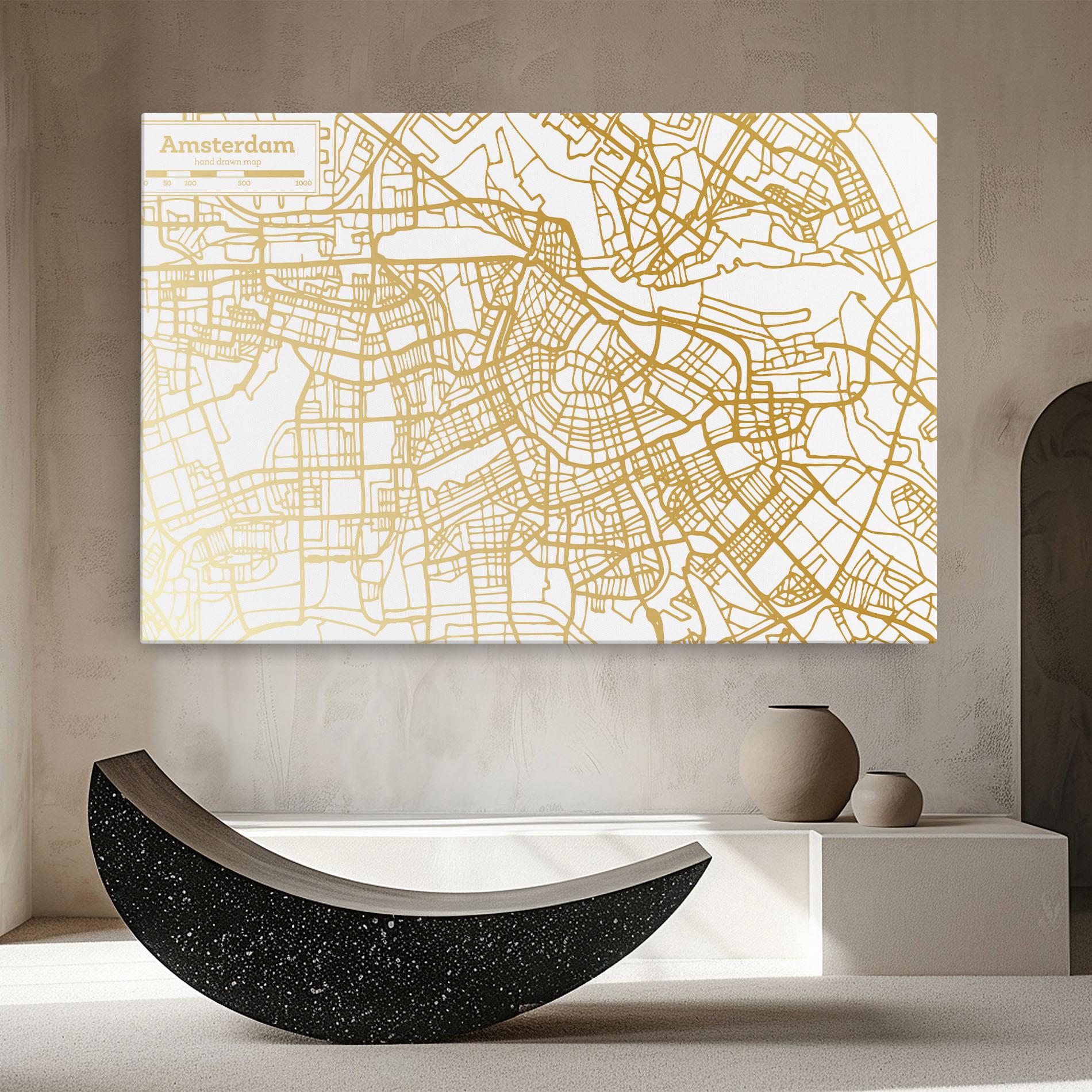 Leinwandbild Amsterdam Gold Map mockup 8