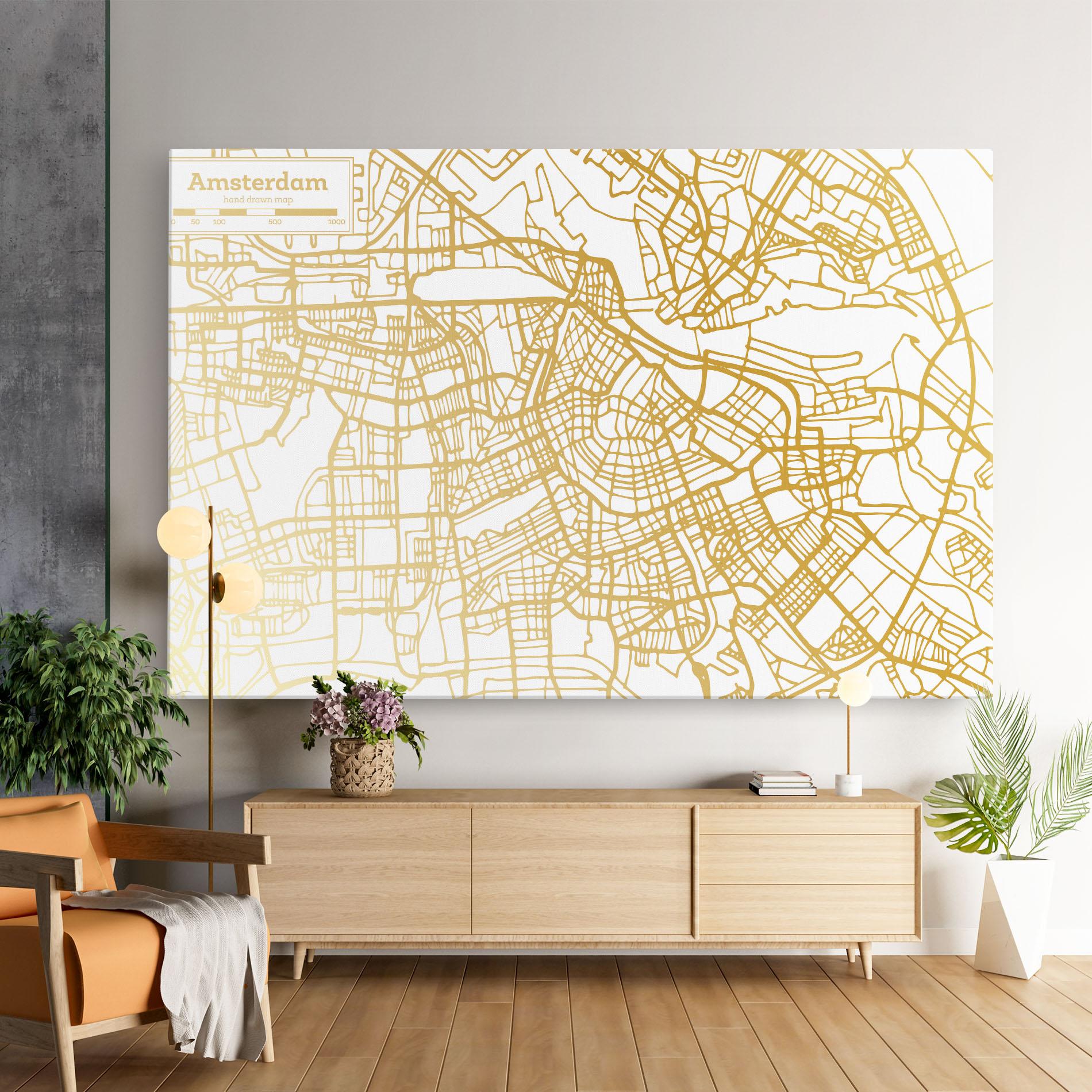Leinwandbild Amsterdam Gold Map mockup 9