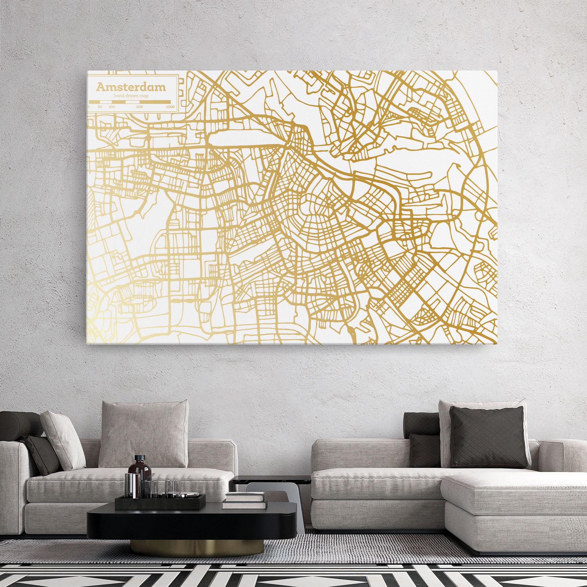 Leinwandbild Amsterdam Gold Map mockup 2