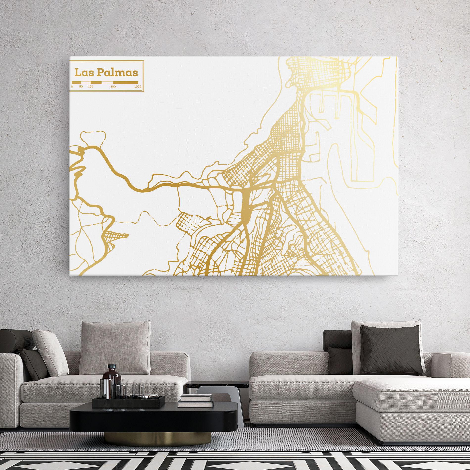 Leinwandbild Las Palmas Gold Map mockup 2
