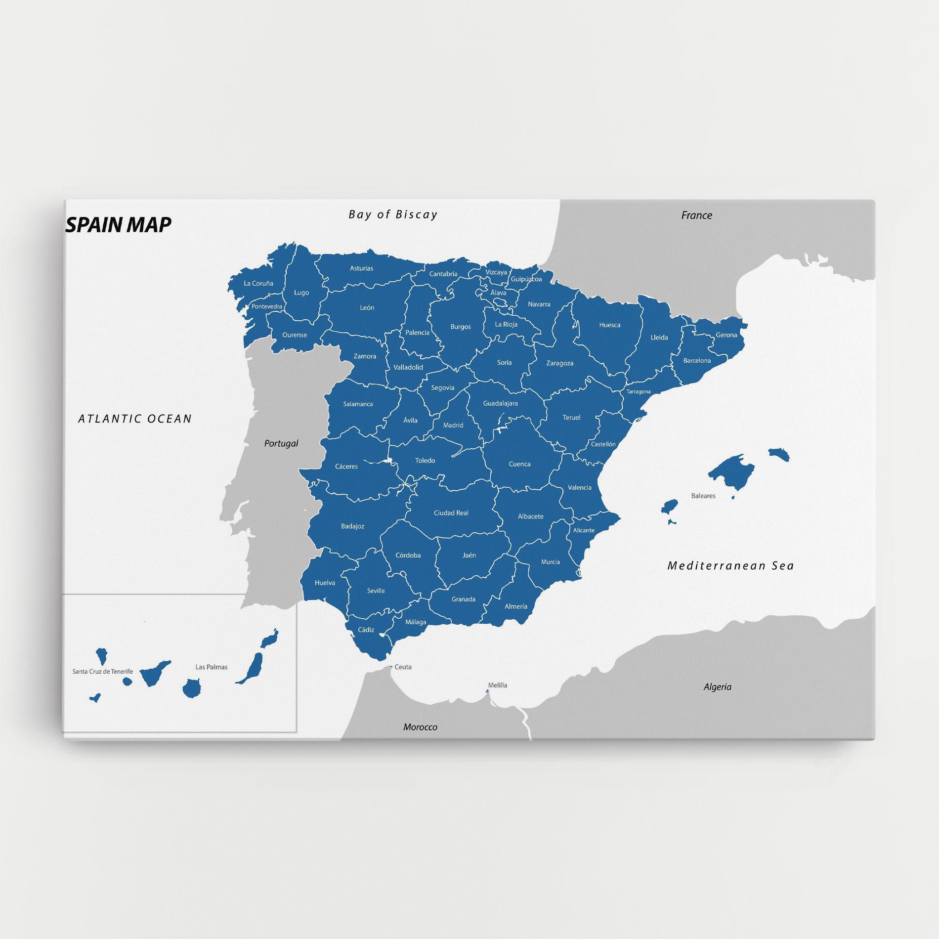Leinwandbild Spain Blue Map mockup 0