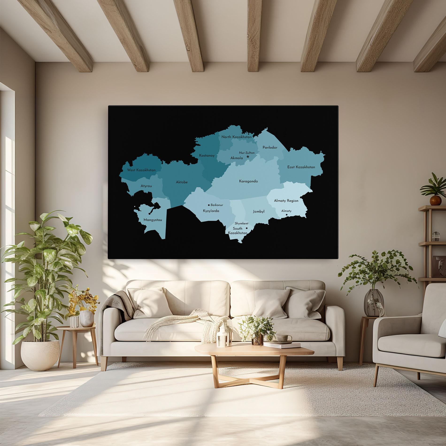 Leinwandbild Kazahstan Blue Map mockup 6