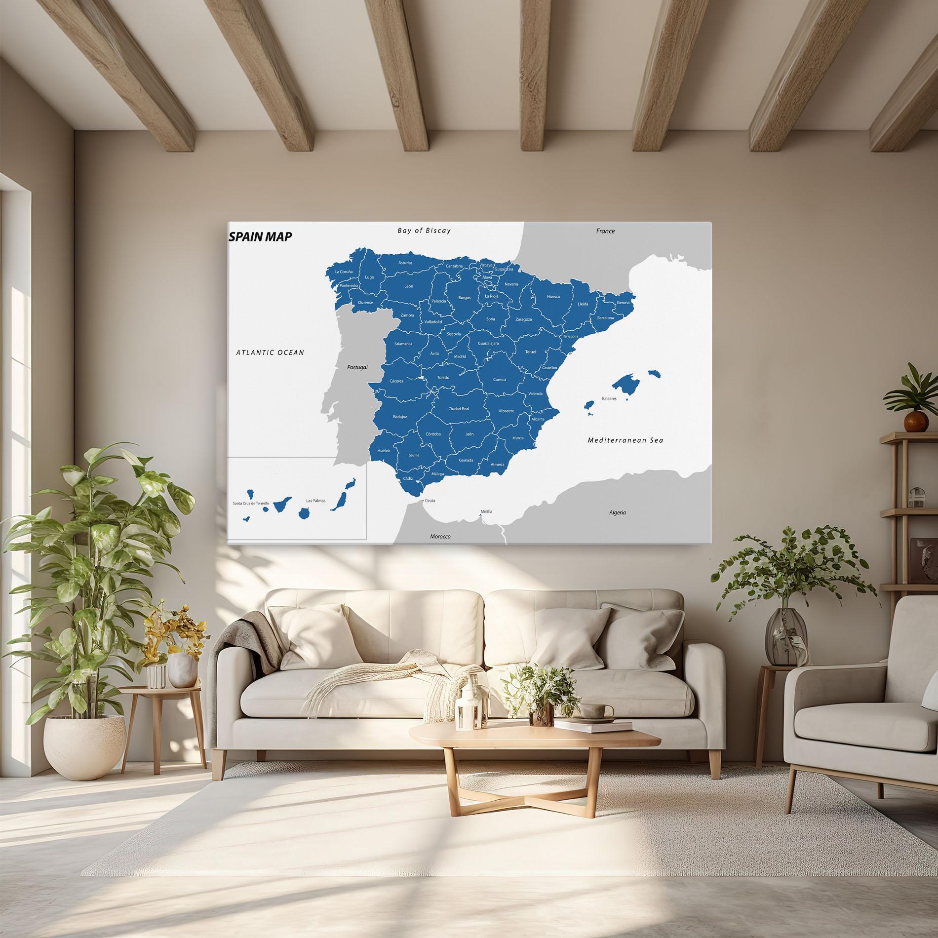 Leinwandbild Spain Blue Map mockup 6