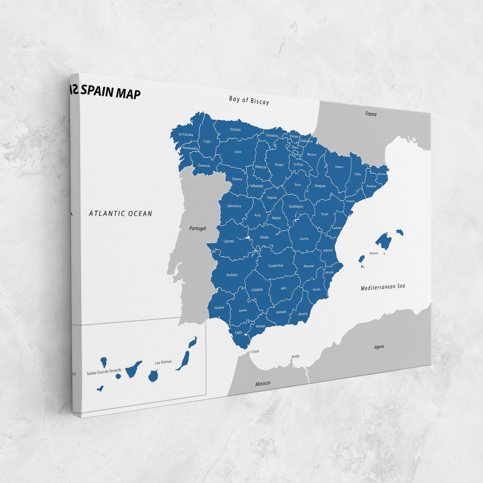Leinwandbild Spain Blue Map mockup 1