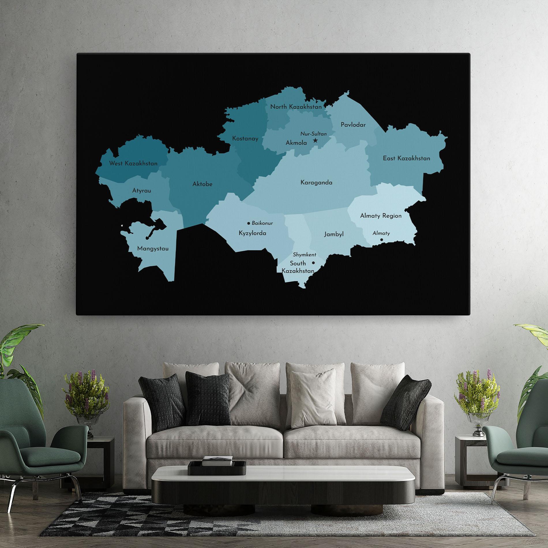 Leinwandbild Kazahstan Blue Map mockup 7