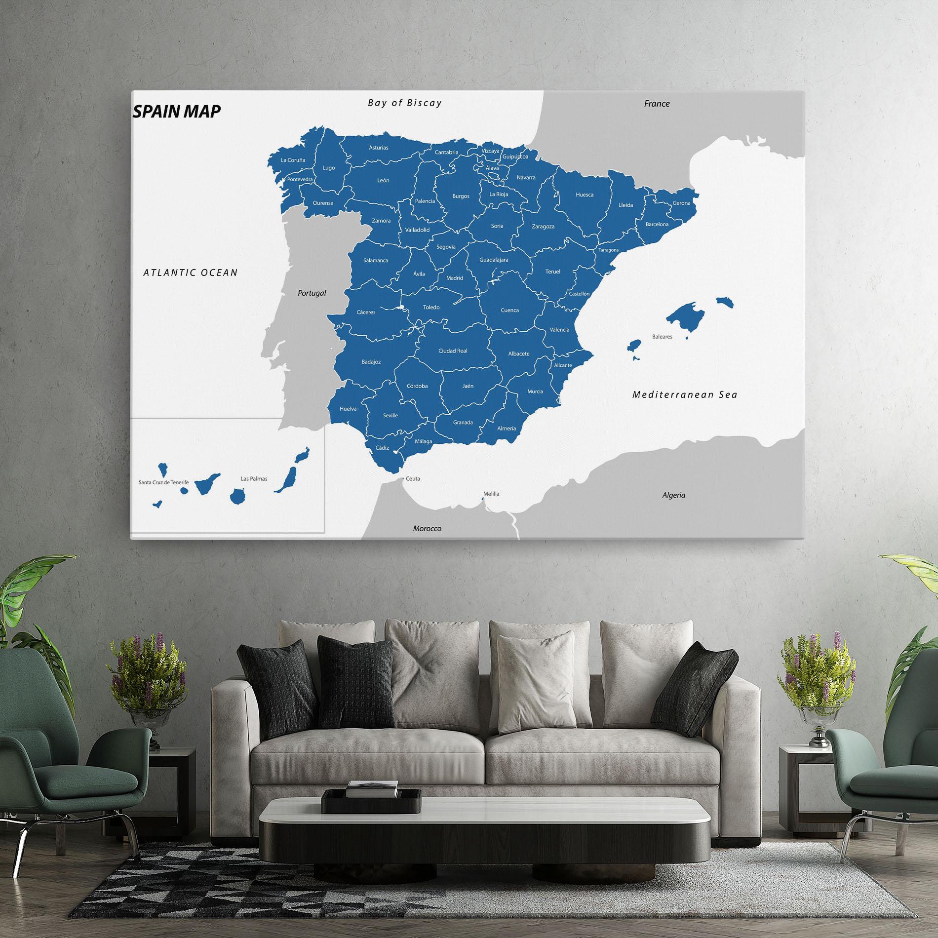 Leinwandbild Spain Blue Map mockup 7