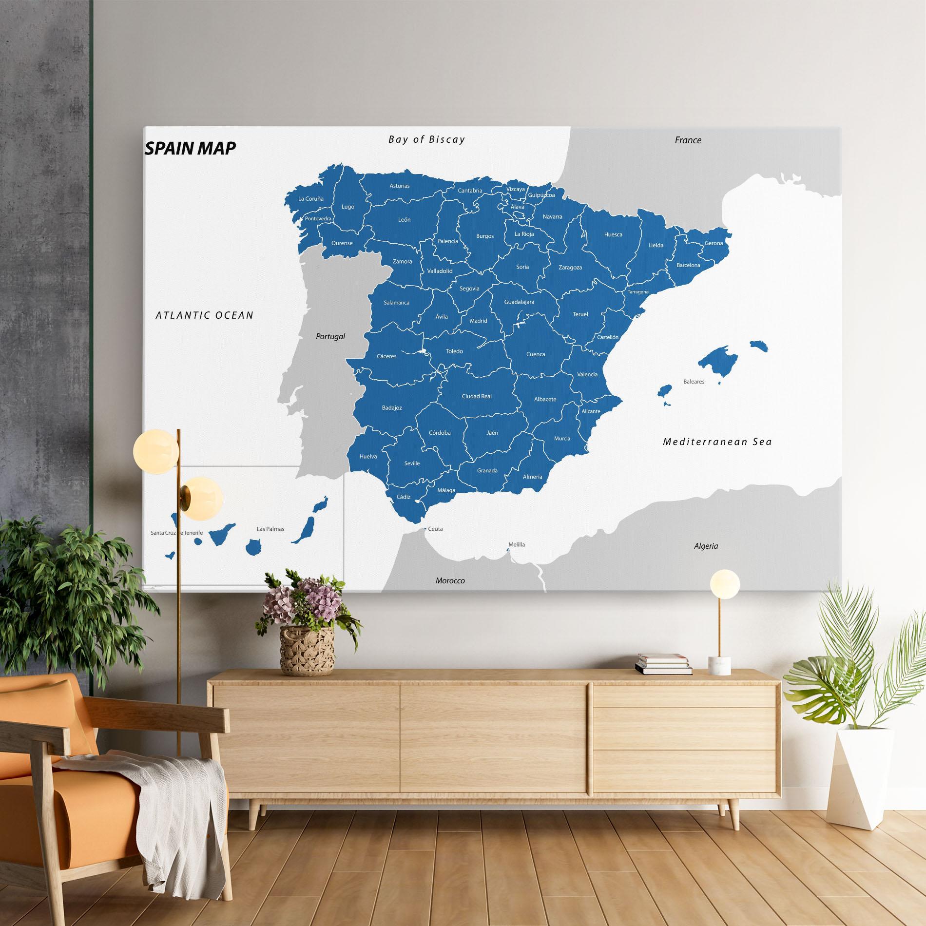 Leinwandbild Spain Blue Map mockup 9