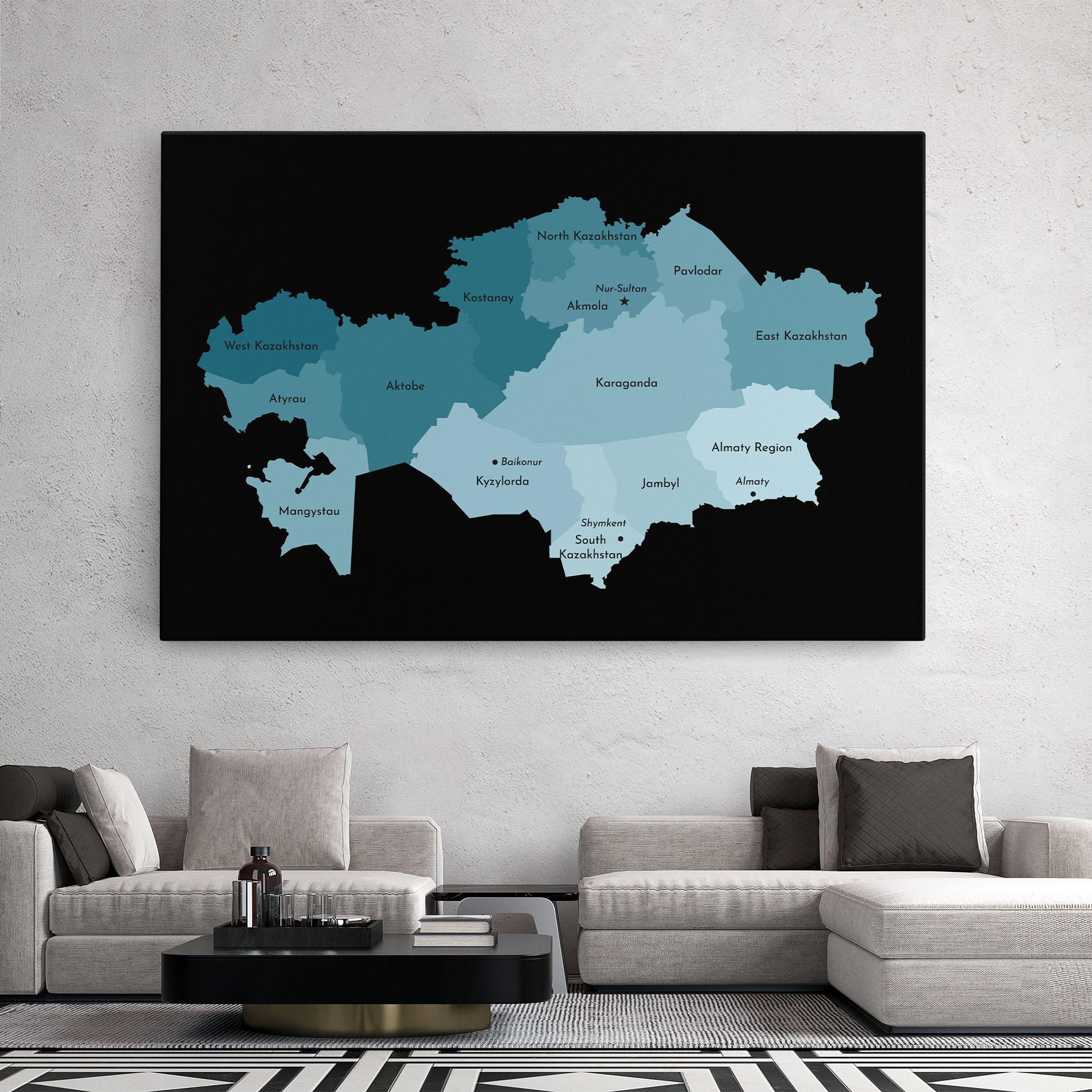 Leinwandbild Kazahstan Blue Map mockup 2