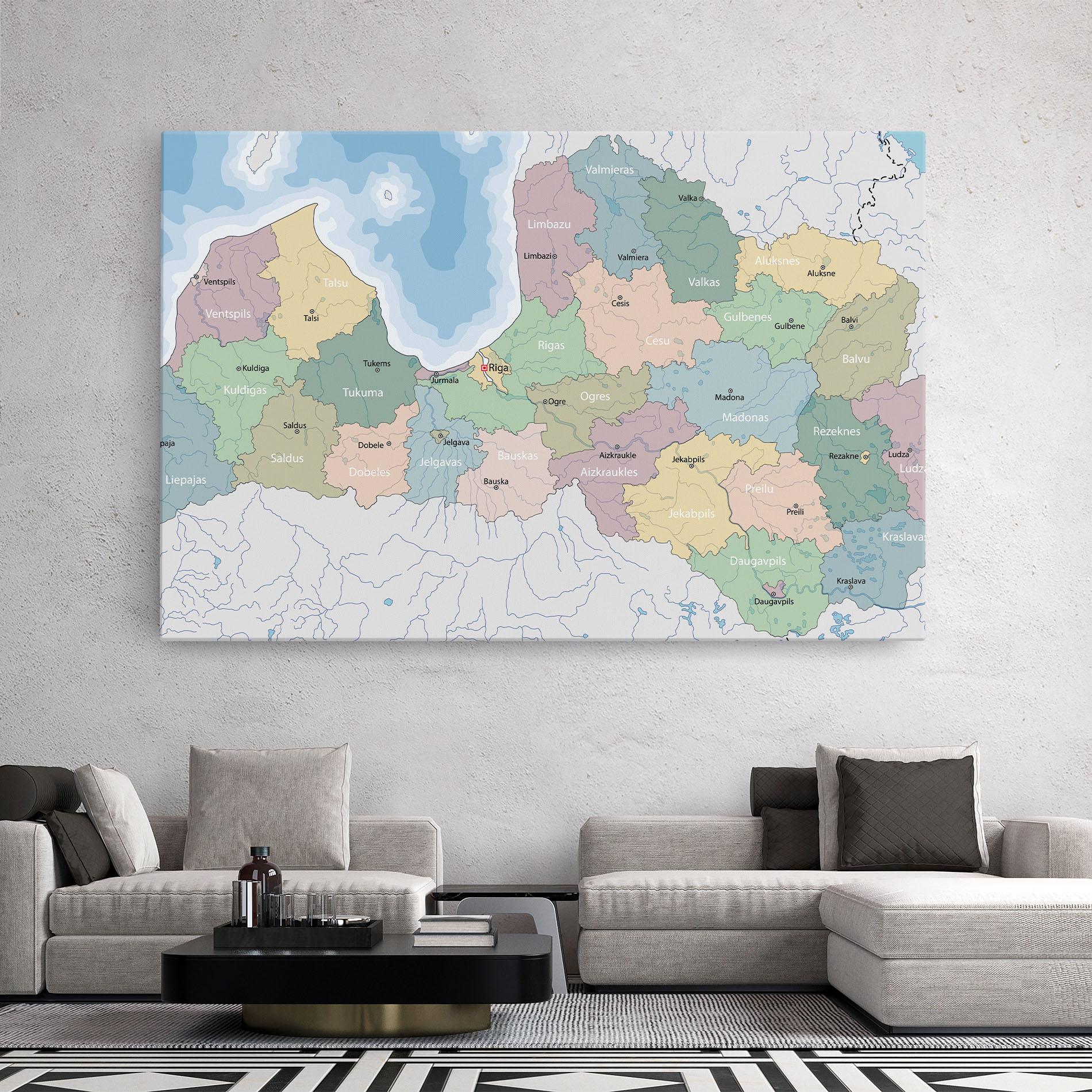 Leinwandbild Latvia Color Map mockup 2