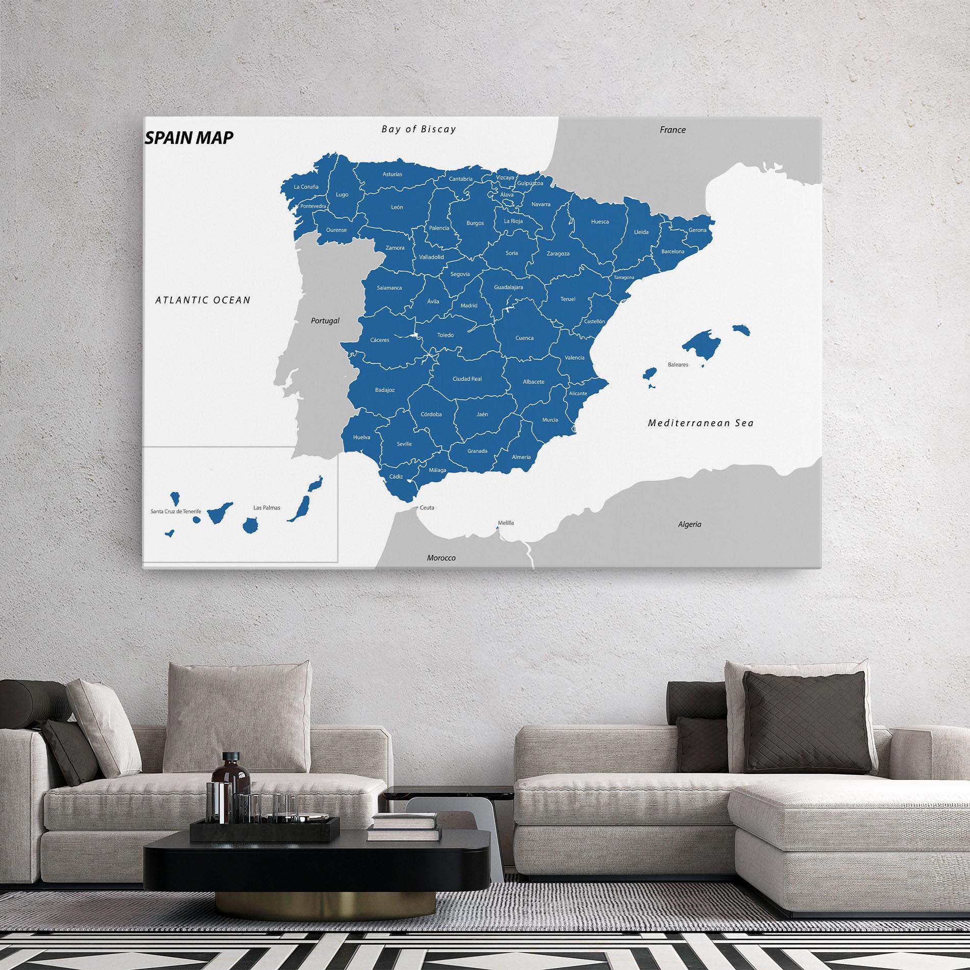 Leinwandbild Spain Blue Map mockup 2