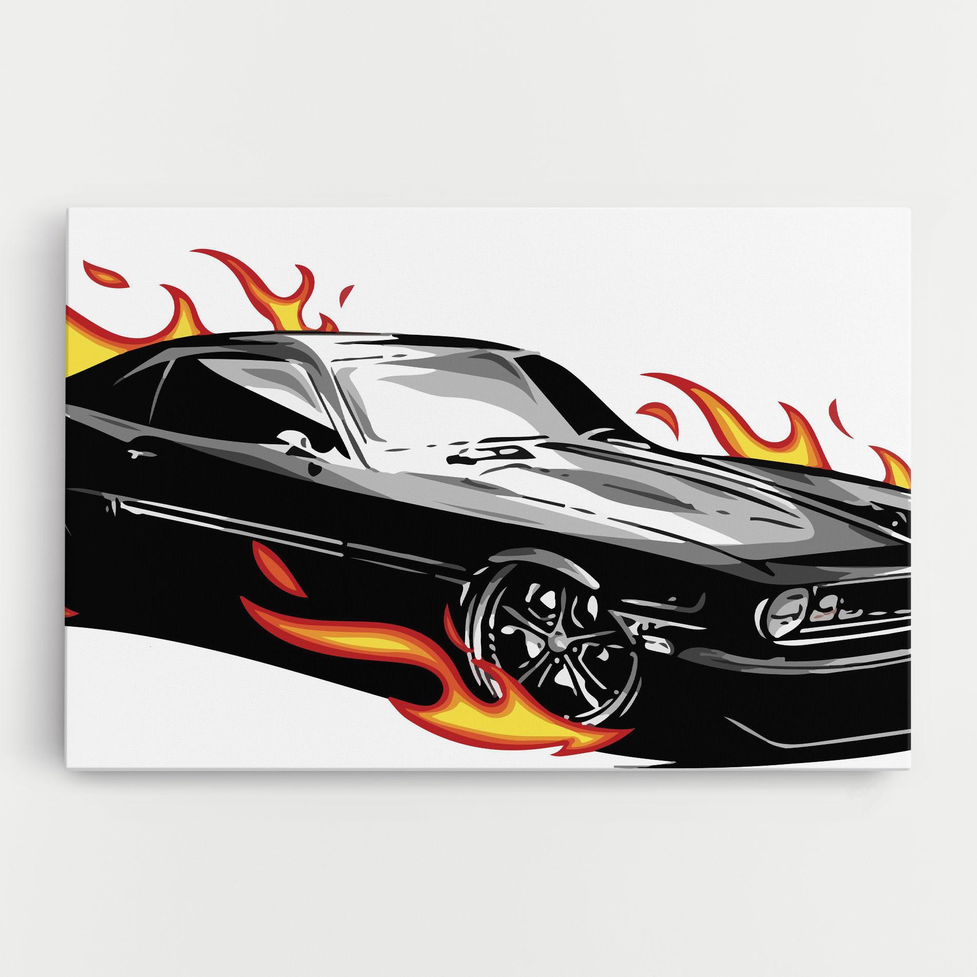 Leinwandbild Fire Black Car mockup 0