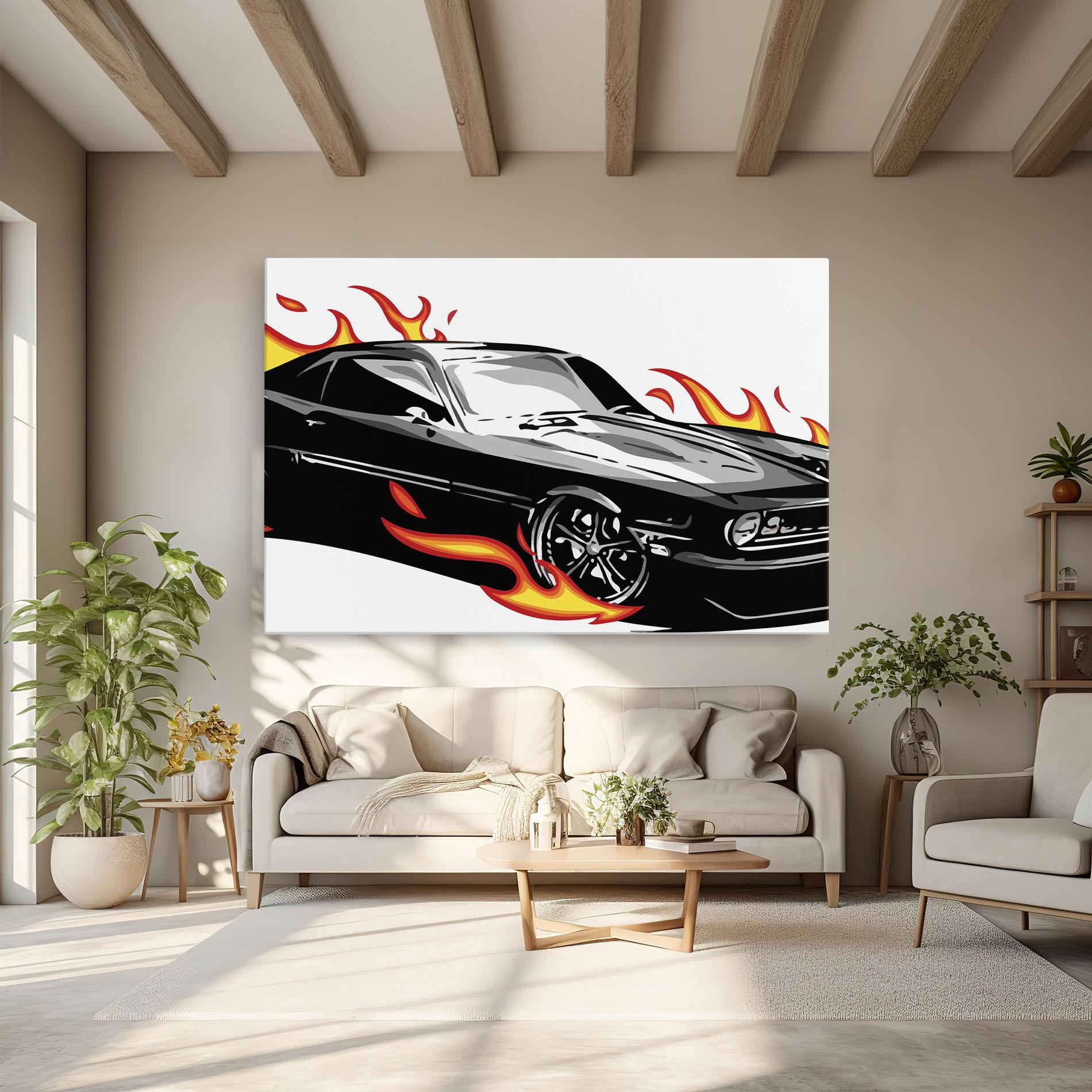 Leinwandbild Fire Black Car mockup 6
