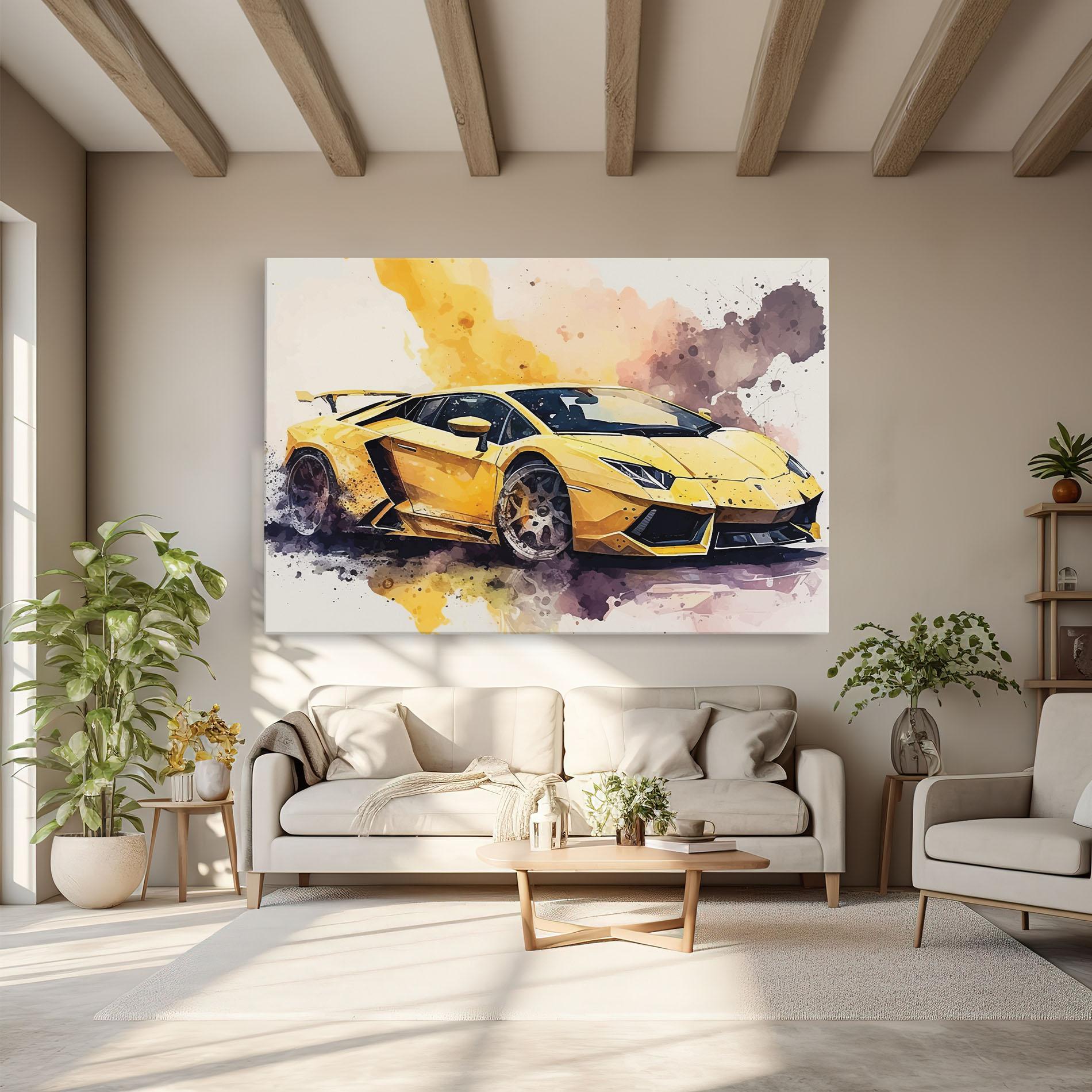 Leinwandbild Watercolor Sport Car mockup 6