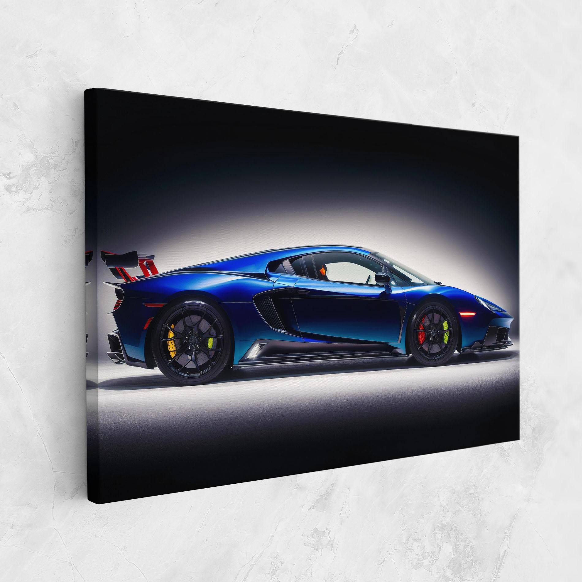 Leinwandbild Blue Hypercar Side mockup 1