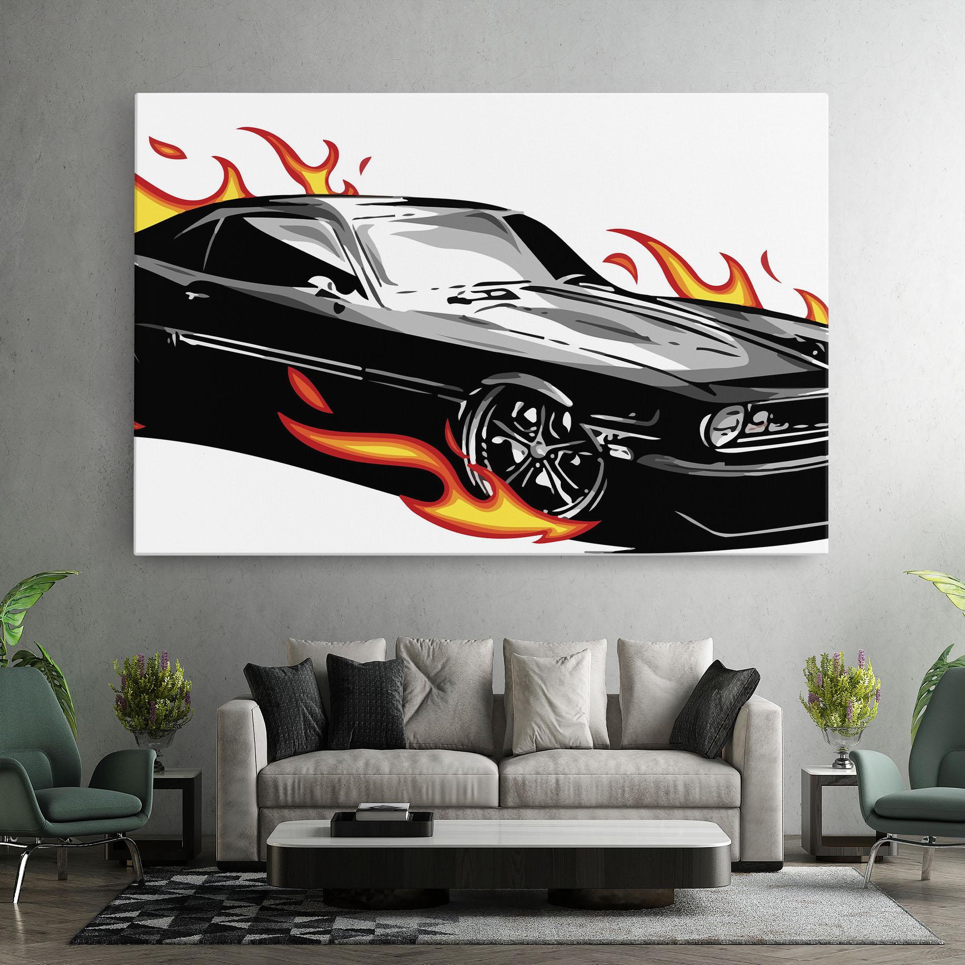 Leinwandbild Fire Black Car mockup 7
