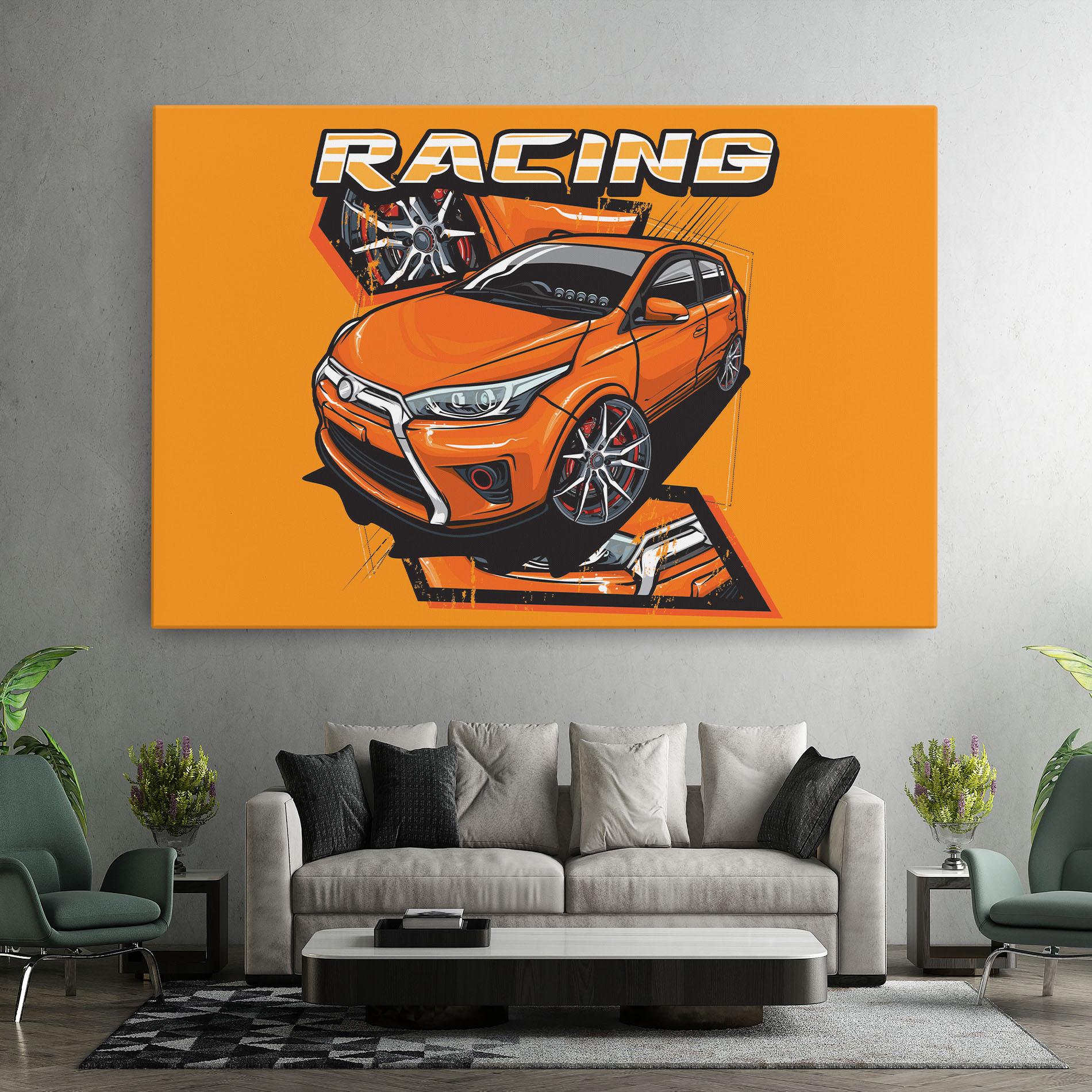 Leinwandbild Racing Orange Car mockup 7