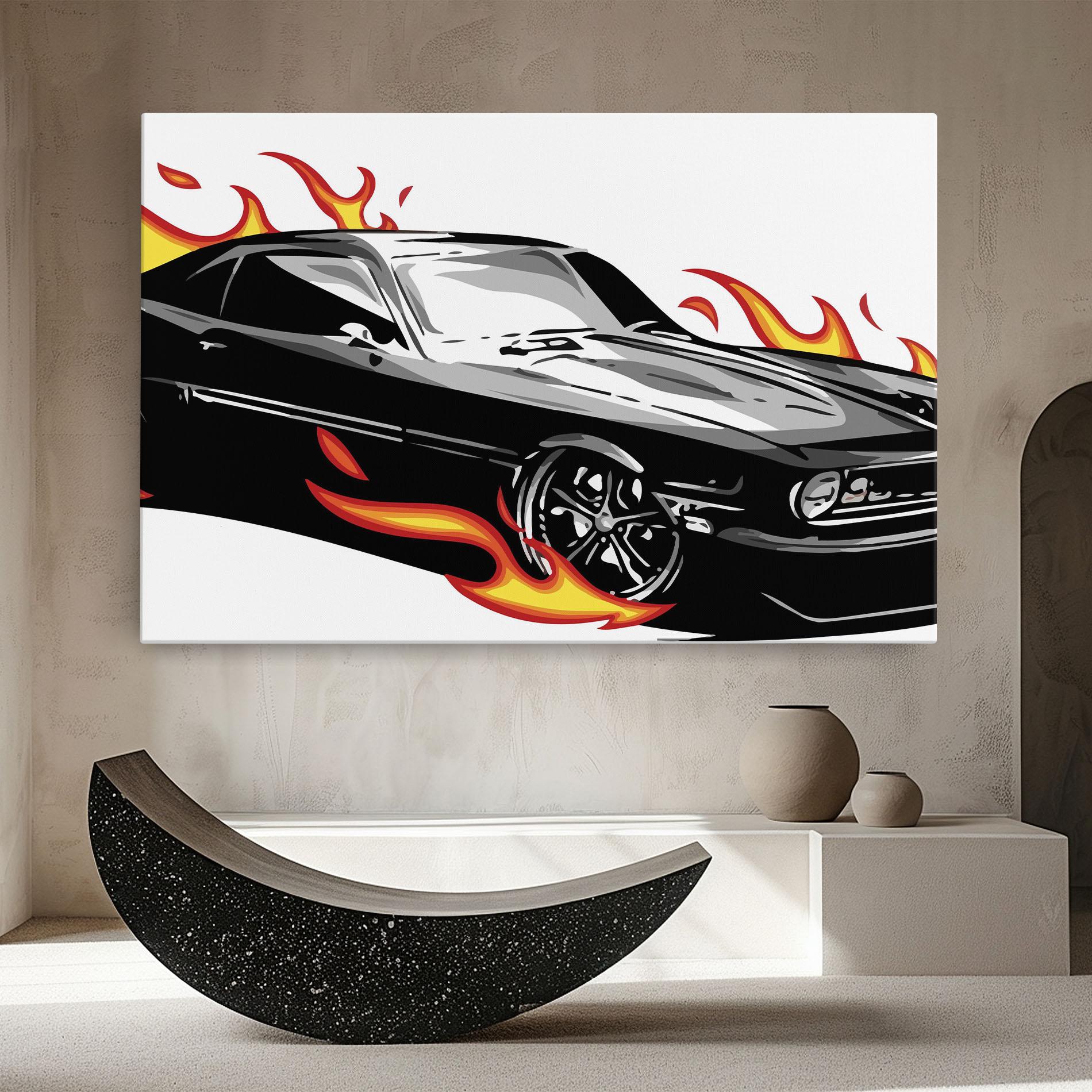 Leinwandbild Fire Black Car mockup 8