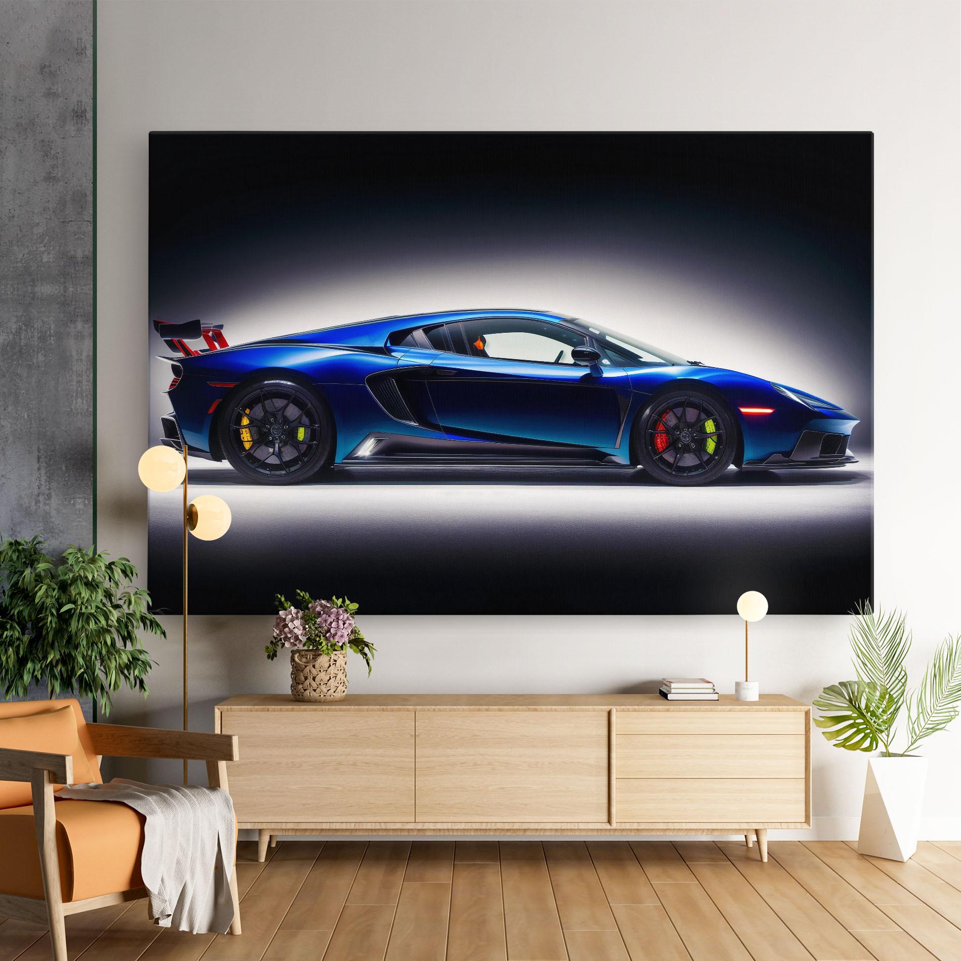 Leinwandbild Blue Hypercar Side mockup 9